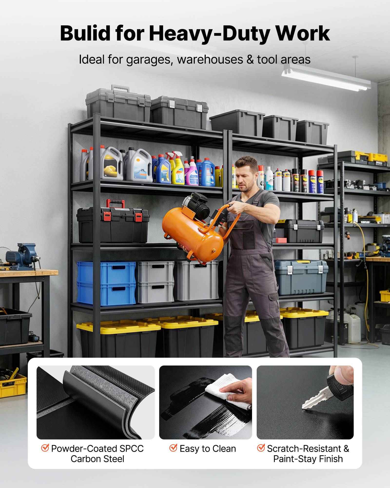 Vevor - VEVOR Etagere Rangement 5 Niveaux 1230x465x1962 mm Charge Lourde 1360 kg Metallique Garage Entrepot Atelier Cave - Image 5