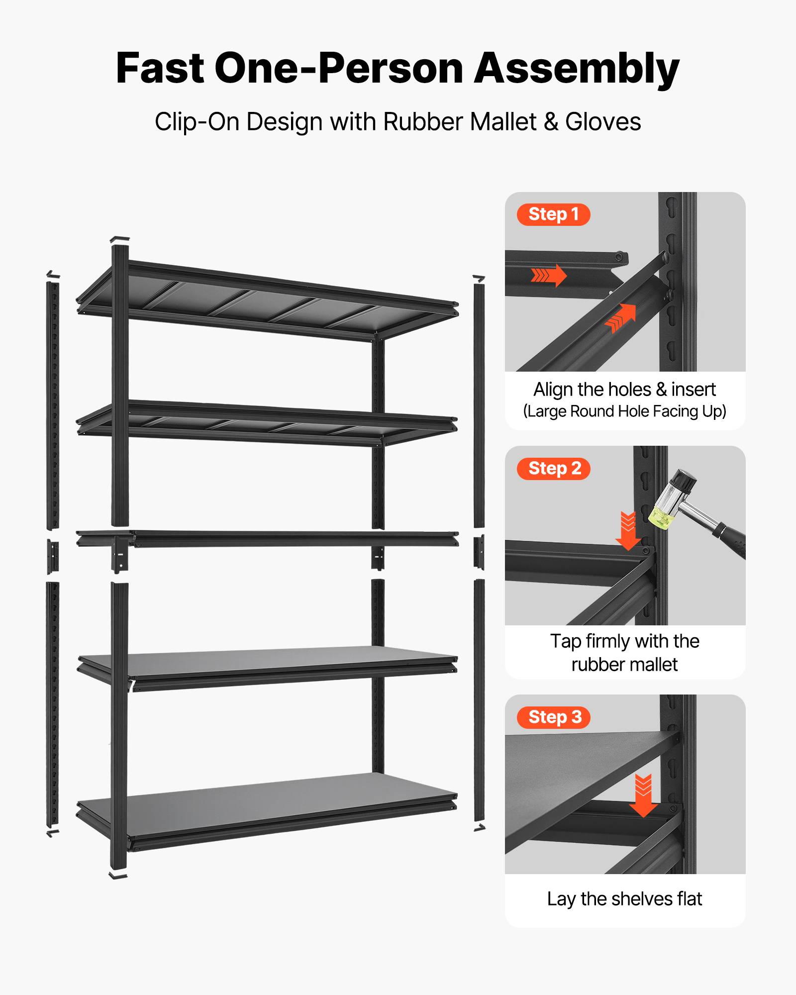 Vevor - VEVOR Etagere Rangement 5 Niveaux 1230x465x1962 mm Charge Lourde 1360 kg Metallique Garage Entrepot Atelier Cave - Image 7