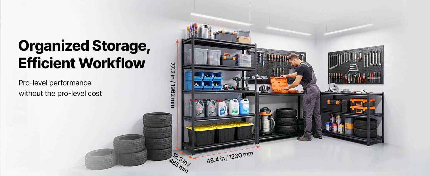 Vevor - VEVOR Etagere Rangement 5 Niveaux 1230x465x1962 mm Charge Lourde 1360 kg Metallique Garage Entrepot Atelier Cave - Image 9