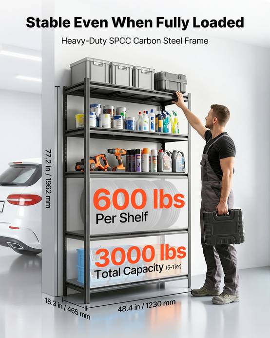 Vevor - VEVOR Etagere Rangement 5 Niveaux 1230x465x1962 mm Charge Lourde 1360 kg Metallique Garage Entrepot Atelier Cave - Image 2