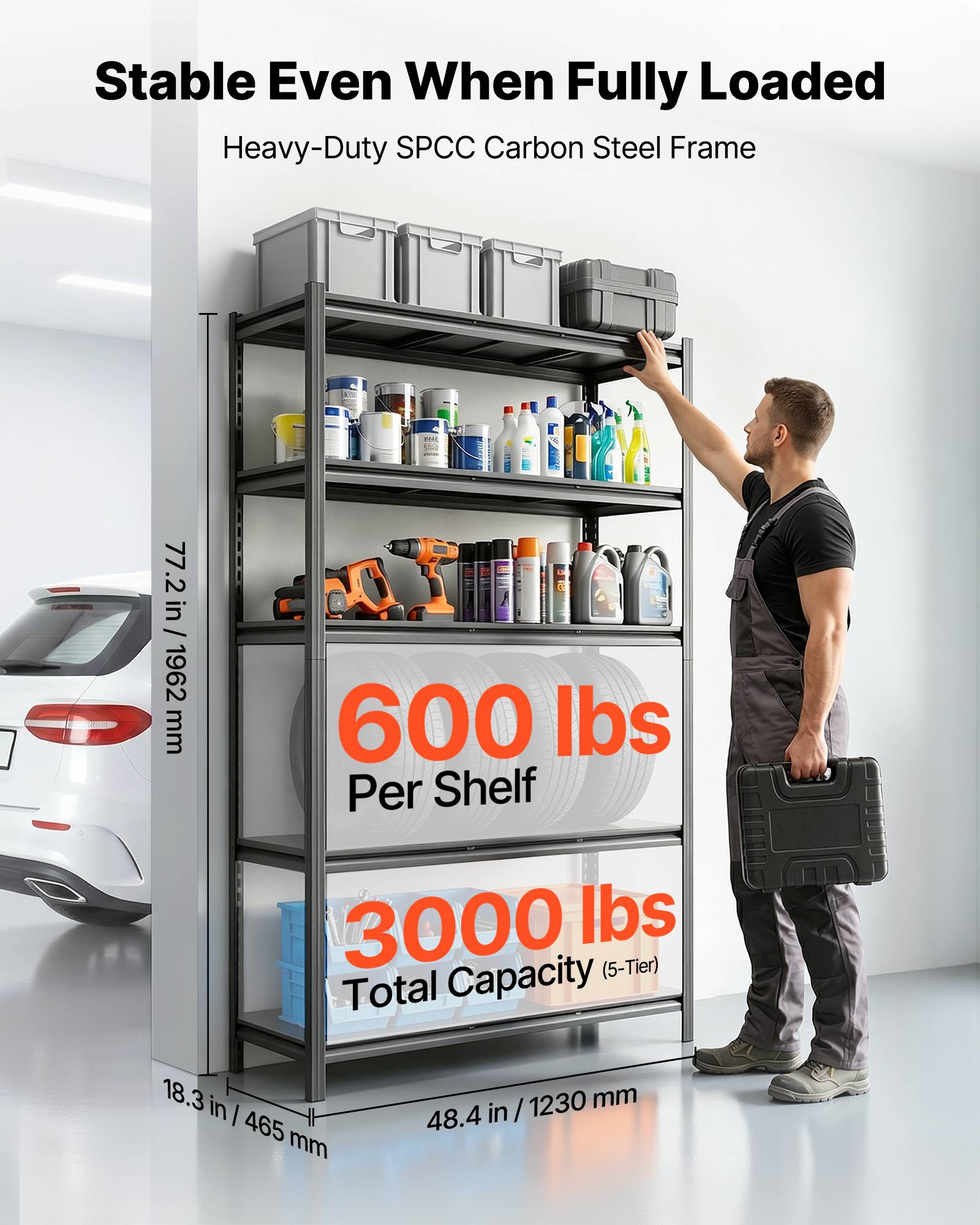 Vevor - VEVOR Etagere Rangement 5 Niveaux 1230x465x1962 mm Charge Lourde 1360 kg Metallique Garage Entrepot Atelier Cave - Image 2