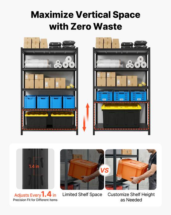 Vevor - VEVOR Etagere Rangement 5 Niveaux 1230x465x1962 mm Charge Lourde 1360 kg Metallique Garage Entrepot Atelier Cave - Image 3