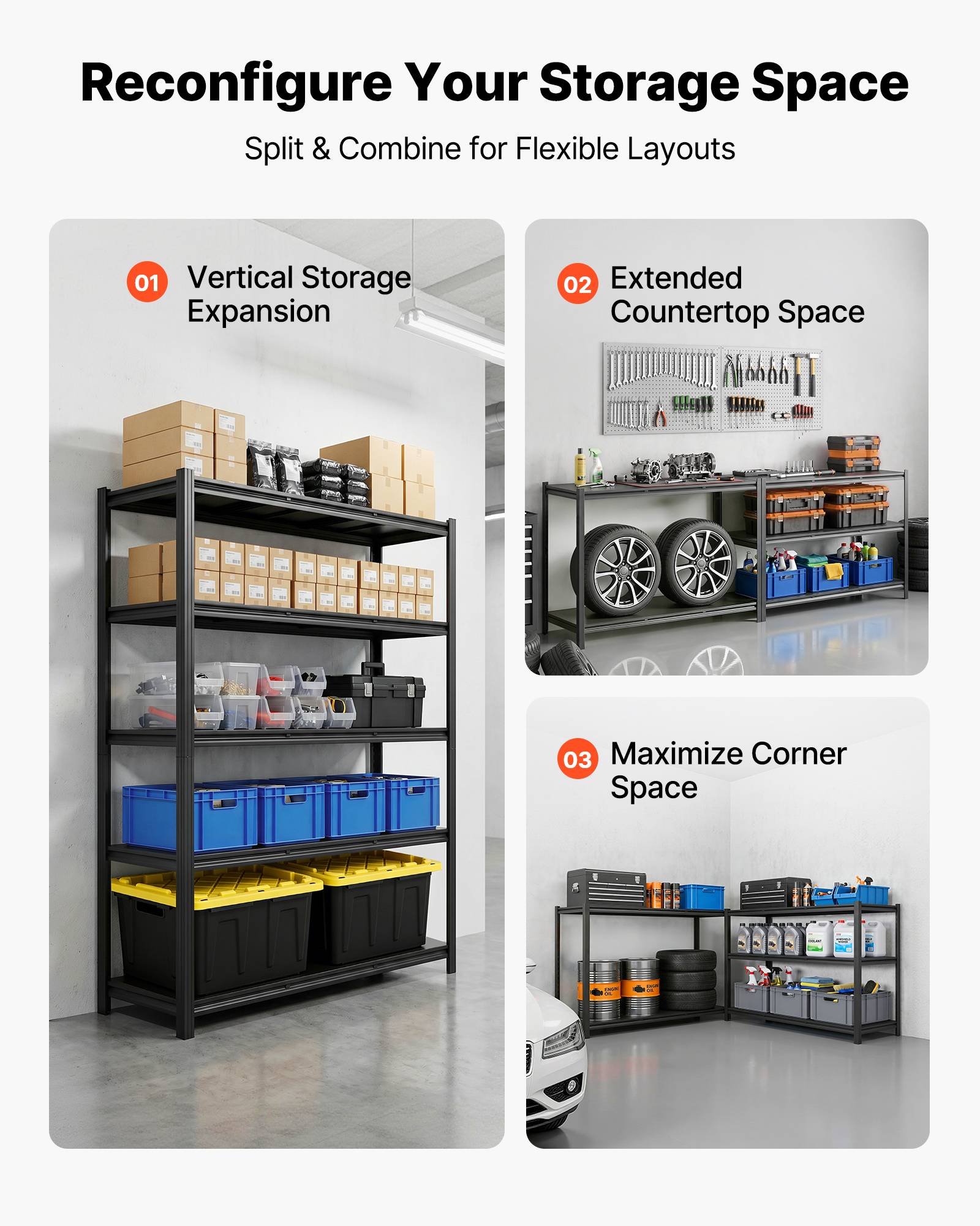 Vevor - VEVOR Etagere Rangement 5 Niveaux 1230x465x1962 mm Charge Lourde 1360 kg Metallique Garage Entrepot Atelier Cave - Image 4