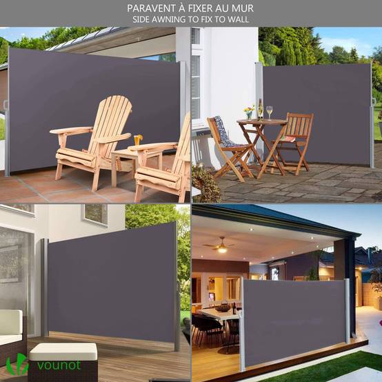 VOUNOT® Paravent extérieur rétractable 180x300cm avec housse de protection - Noir anthracite - Store latéral vertical brise-vue - Image 2