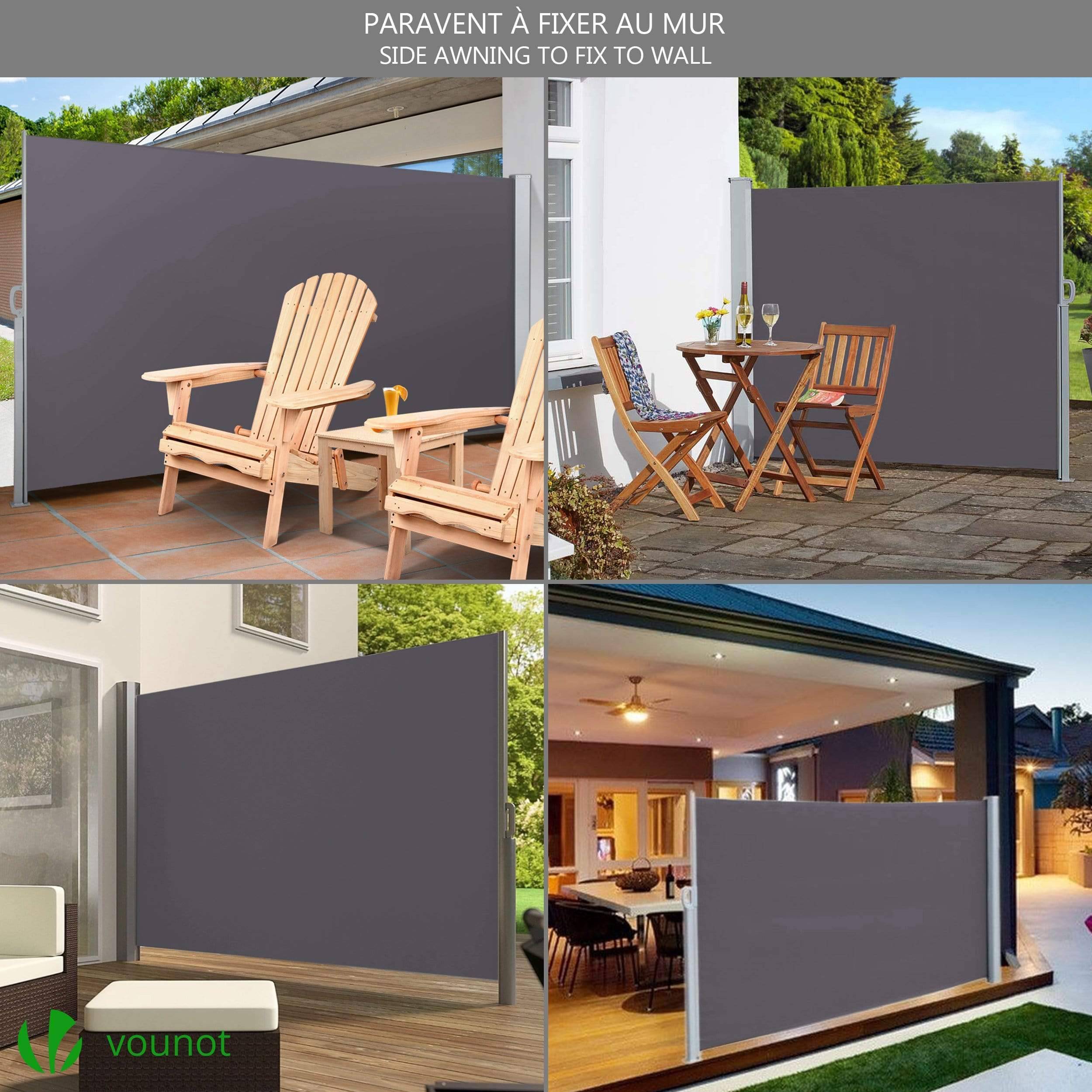 VOUNOT® Paravent extérieur rétractable 180x300cm avec housse de protection - Noir anthracite - Store latéral vertical brise-vue - Image 2