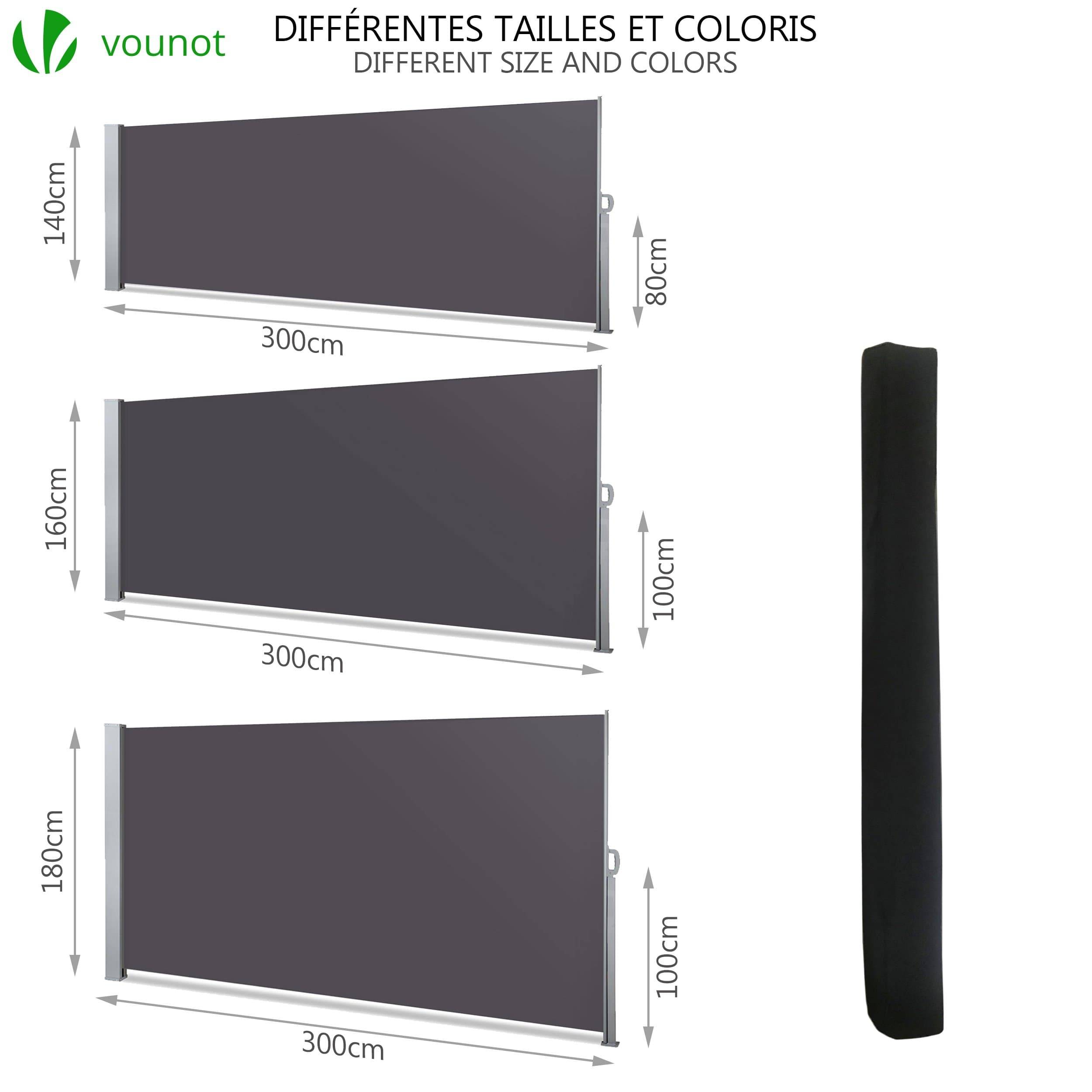 VOUNOT® Paravent extérieur rétractable 180x300cm avec housse de protection - Noir anthracite - Store latéral vertical brise-vue - Image 5