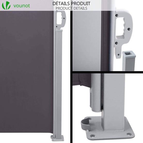 VOUNOT® Paravent extérieur rétractable 180x300cm avec housse de protection - Noir anthracite - Store latéral vertical brise-vue - Image 4