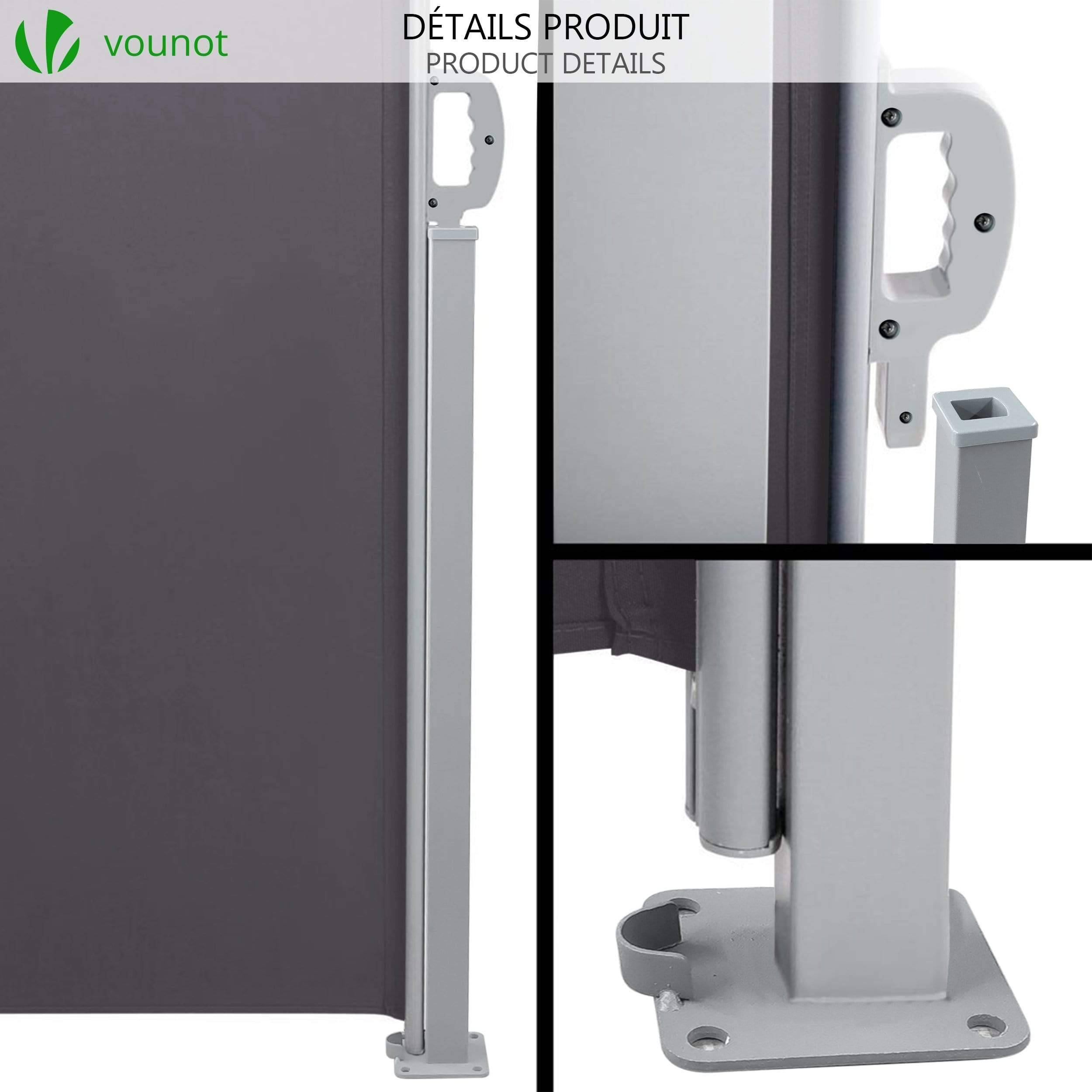 VOUNOT® Paravent extérieur rétractable 180x300cm avec housse de protection - Noir anthracite - Store latéral vertical brise-vue - Image 4
