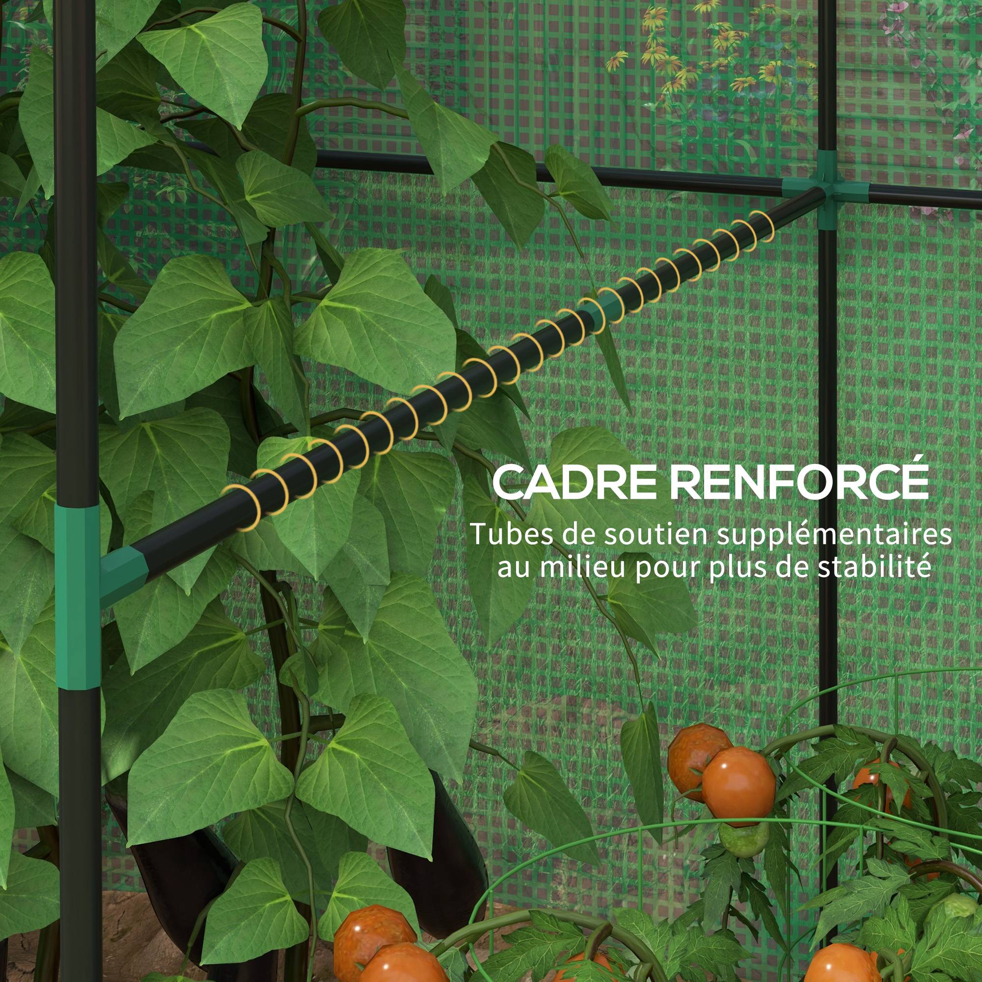 Sans Marque - Serre de jardin 2,8 m² 200x140x200 cm porte enroulable 2 fenêtres serre potager jardin verte compacte - Image 7