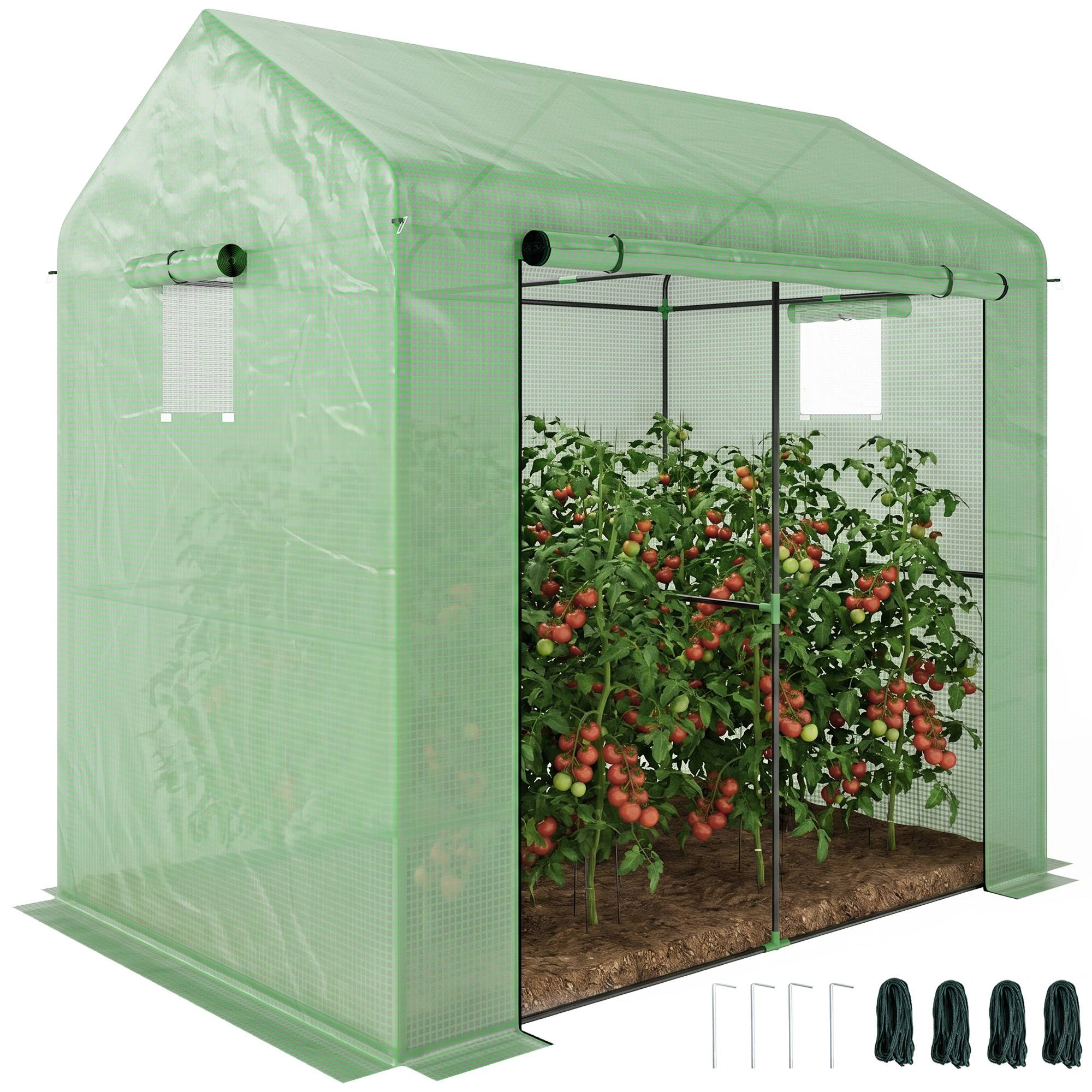Sans Marque - Serre de jardin 2,8 m² 200x140x200 cm porte enroulable 2 fenêtres serre potager jardin verte compacte - Image 1
