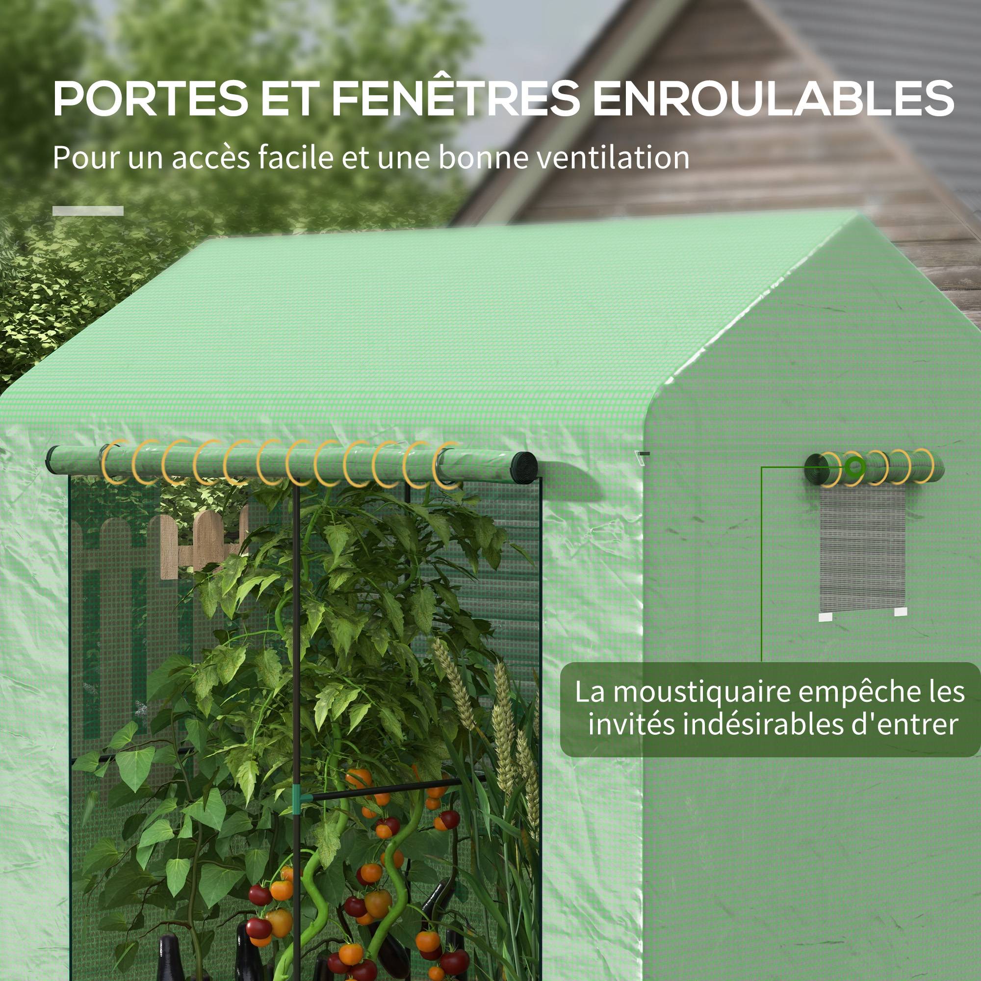 Sans Marque - Serre de jardin 2,8 m² 200x140x200 cm porte enroulable 2 fenêtres serre potager jardin verte compacte - Image 8