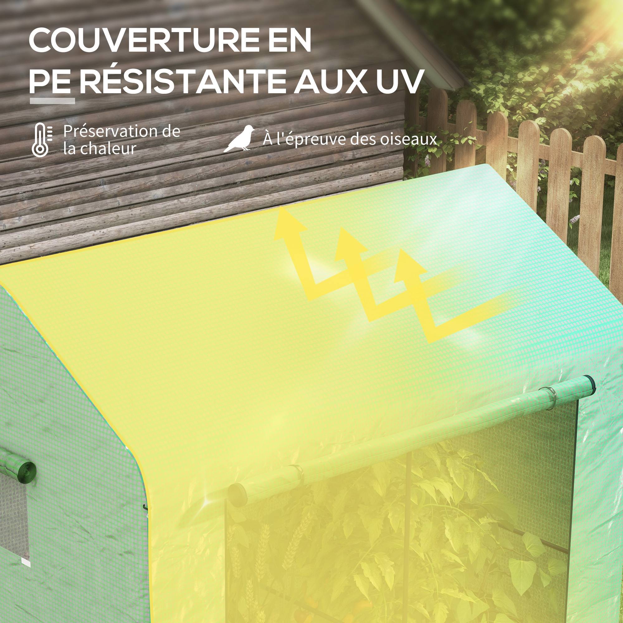 Sans Marque - Serre de jardin 2,8 m² 200x140x200 cm porte enroulable 2 fenêtres serre potager jardin verte compacte - Image 6