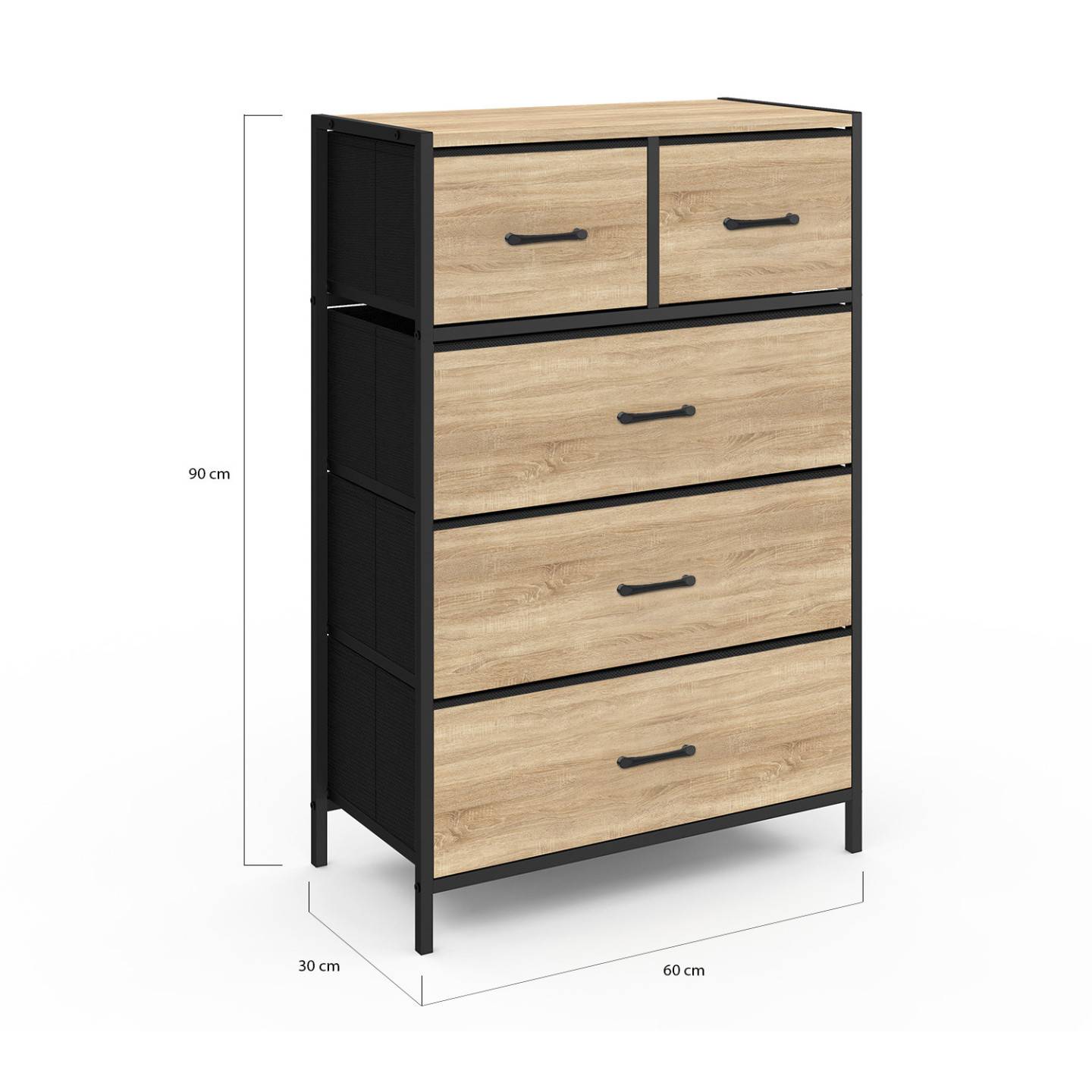 Chiffonnier 5 tiroirs en tissu UTAH 60 cm commode semainier design industriel - Image 5