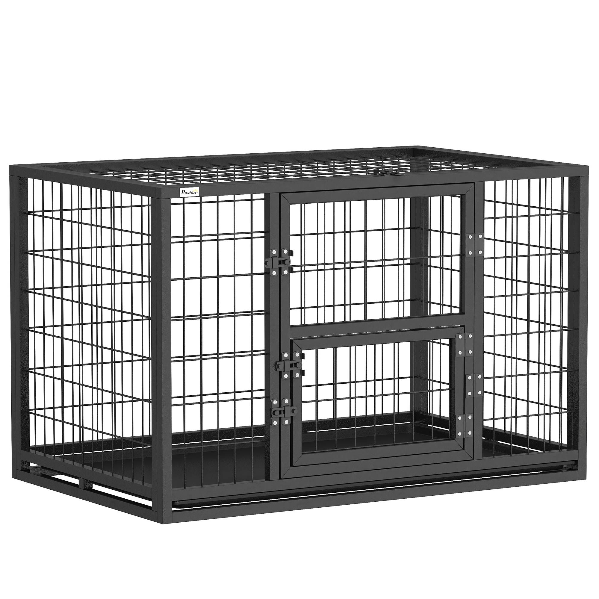 Cage pour Chien Robuste Niche Chien Intérieur Toit Ouvrant et Porte de Nourrissage Acier 94 x 60 x 64 cm Noir - Image 1