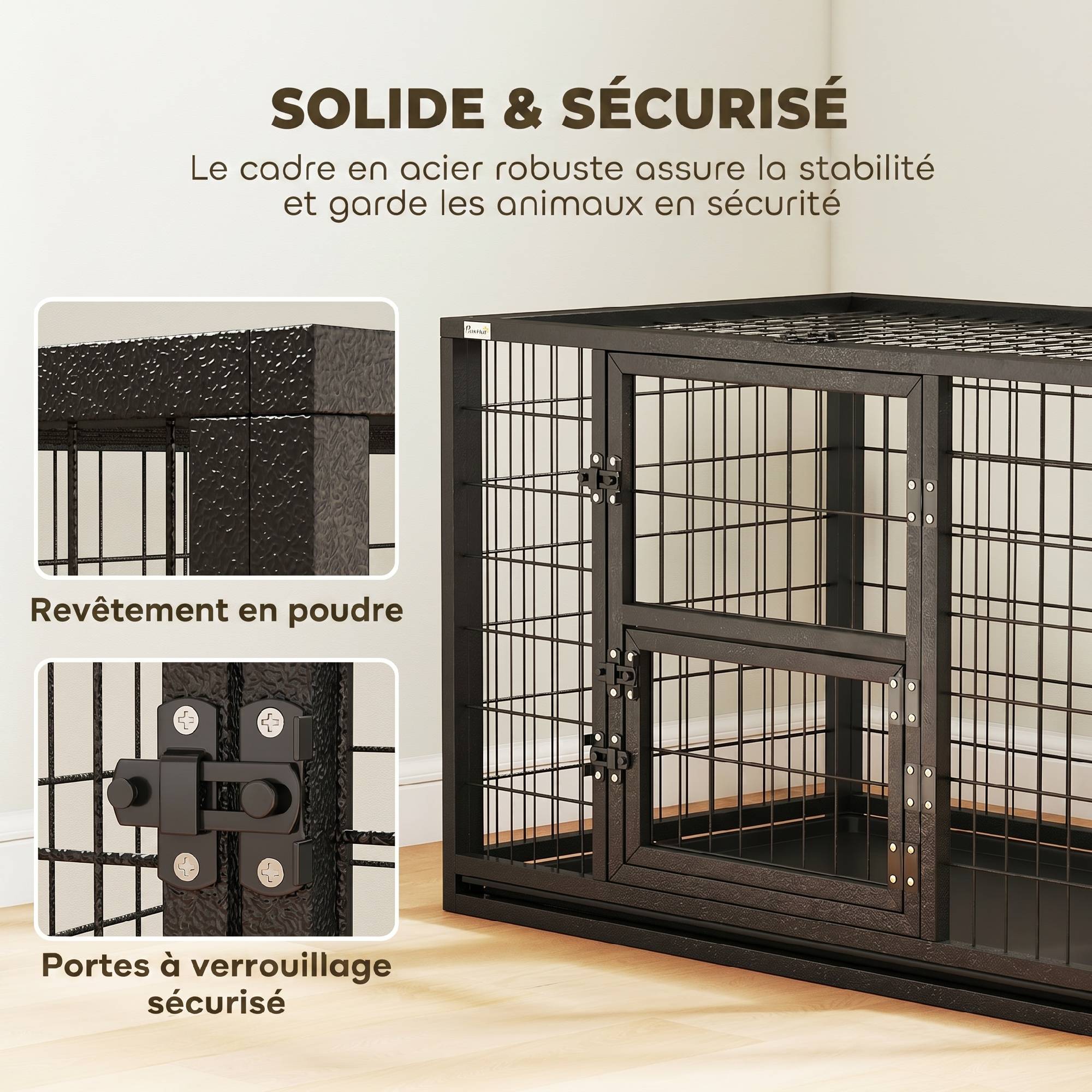 Cage pour Chien Robuste Niche Chien Intérieur Toit Ouvrant et Porte de Nourrissage Acier 94 x 60 x 64 cm Noir - Image 6