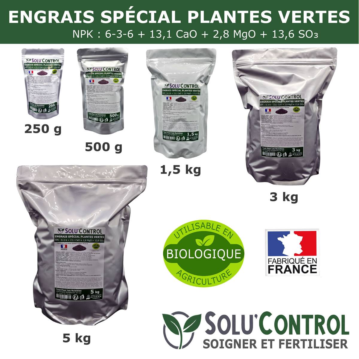 SOLU’CONTROL - 250 g Engrais Spécial Plantes Vertes 6-3-6 - Croissance, Feuillage Dense & Vitalité - Formulation Organo-Minerale - Image 6