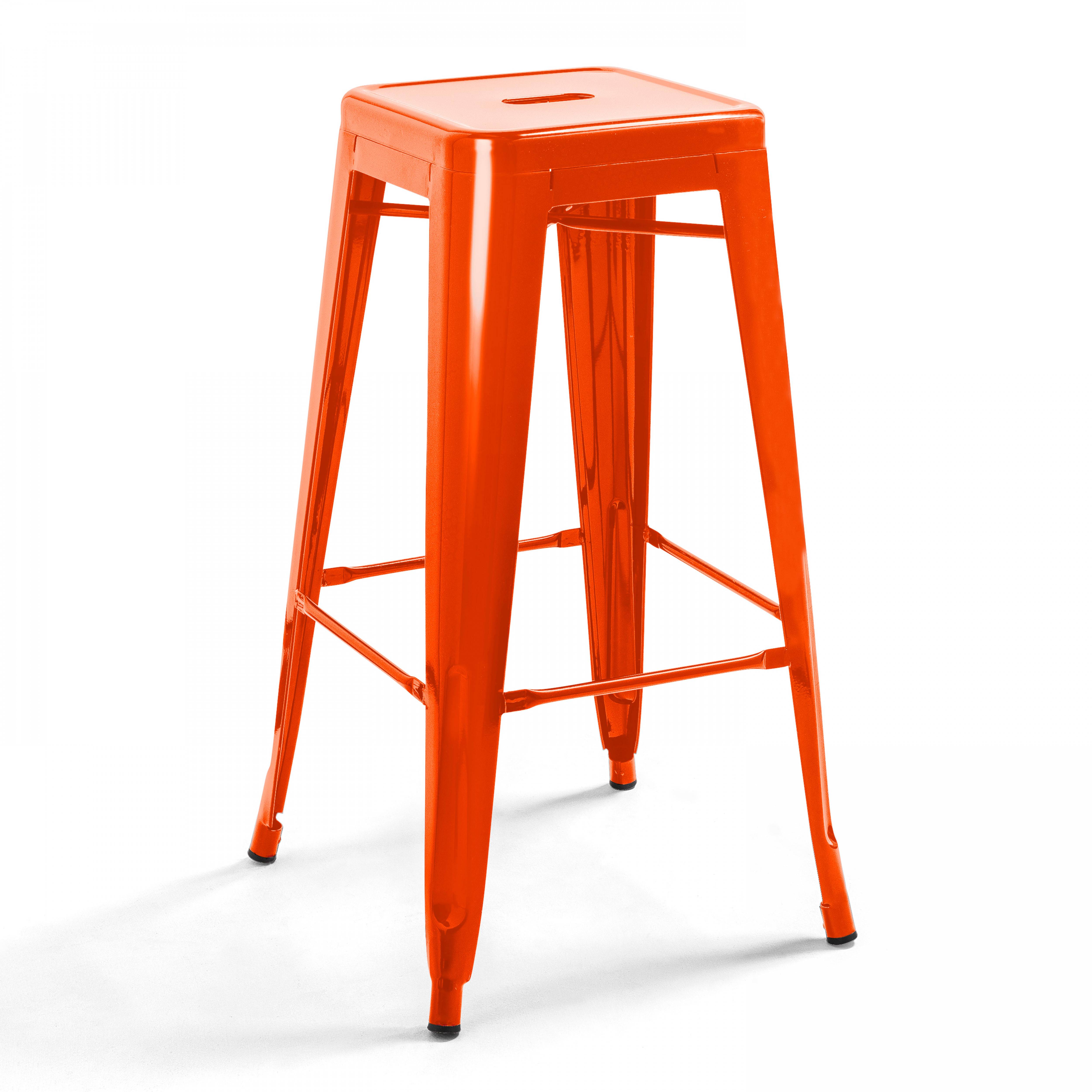Oviala - Lot de 4 tabourets de bar en acier orange brillant Indus - Oviala - Image 2