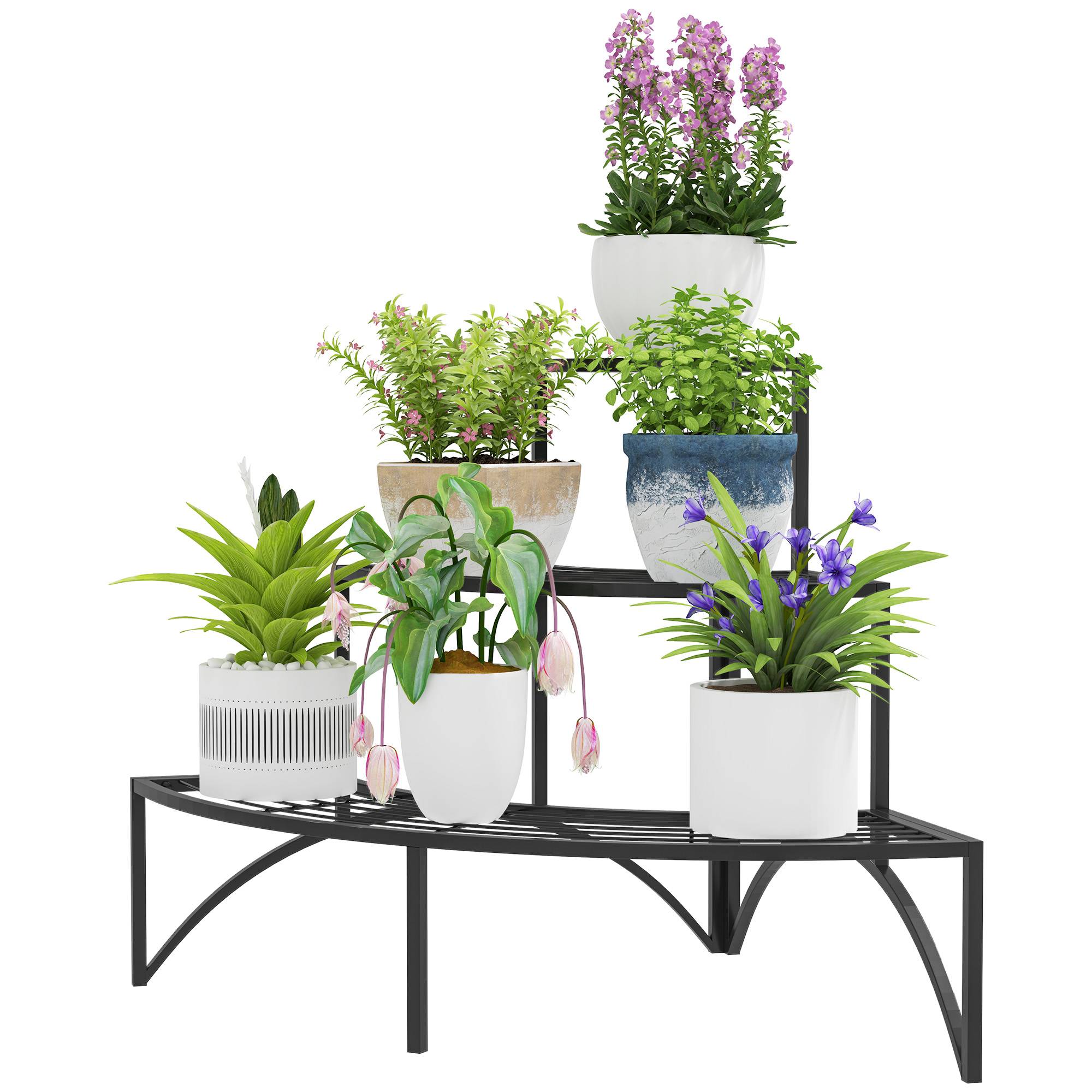 Support d’angle plantes 3 niveaux métal intérieur extérieur support pots fleurs noir gain de place jardin balcon - Image 2