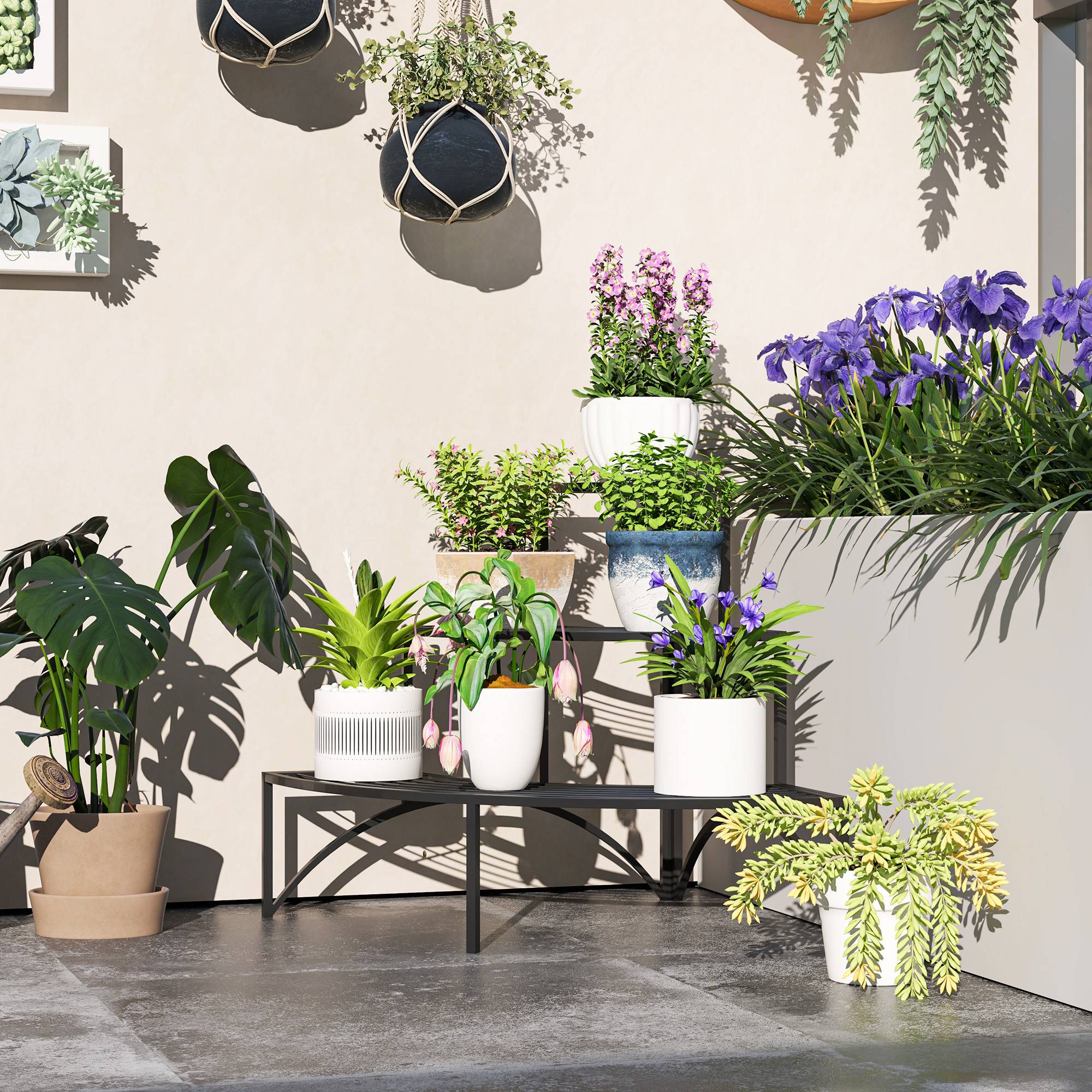 Support d’angle plantes 3 niveaux métal intérieur extérieur support pots fleurs noir gain de place jardin balcon - Image 3