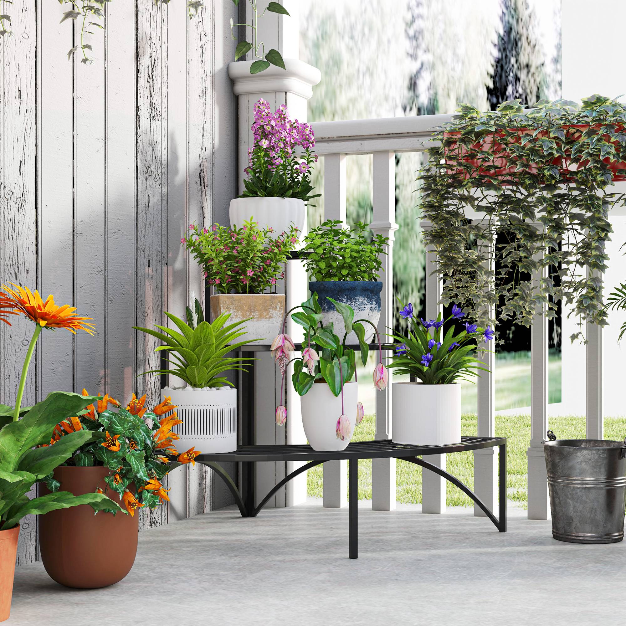 Support d’angle plantes 3 niveaux métal intérieur extérieur support pots fleurs noir gain de place jardin balcon - Image 4