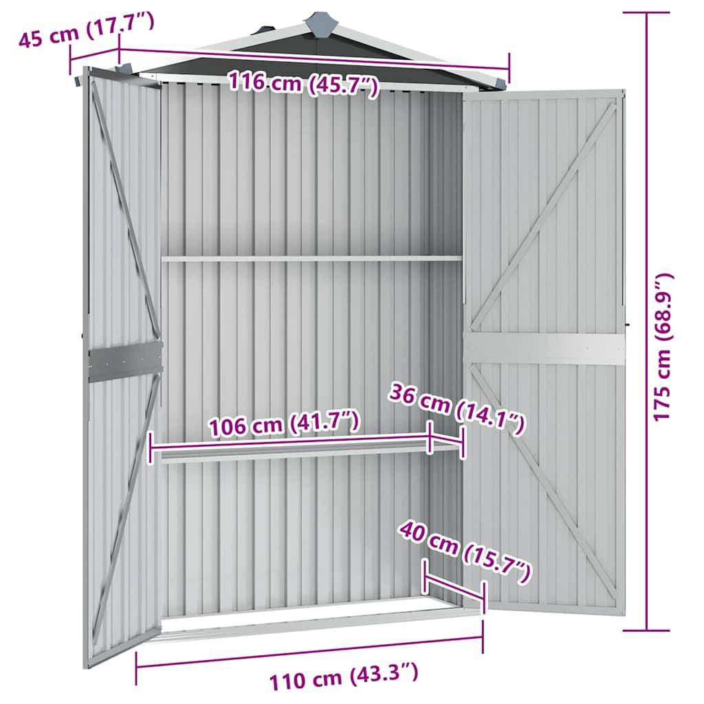 Abri Jardin Acier Galvanisé Rangement Outils avec Étagères 116x45x175 cm Anthracite - ComfortXL Outdoor Living - Image 8