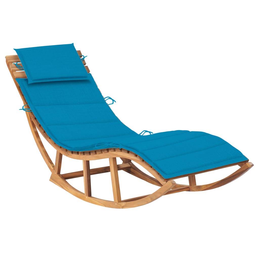 Helloshop26 - Transat chaise longue bain de soleil lit de jardin terrasse meuble d'extérieur à bascule avec coussin bois de teck solide - Image 1
