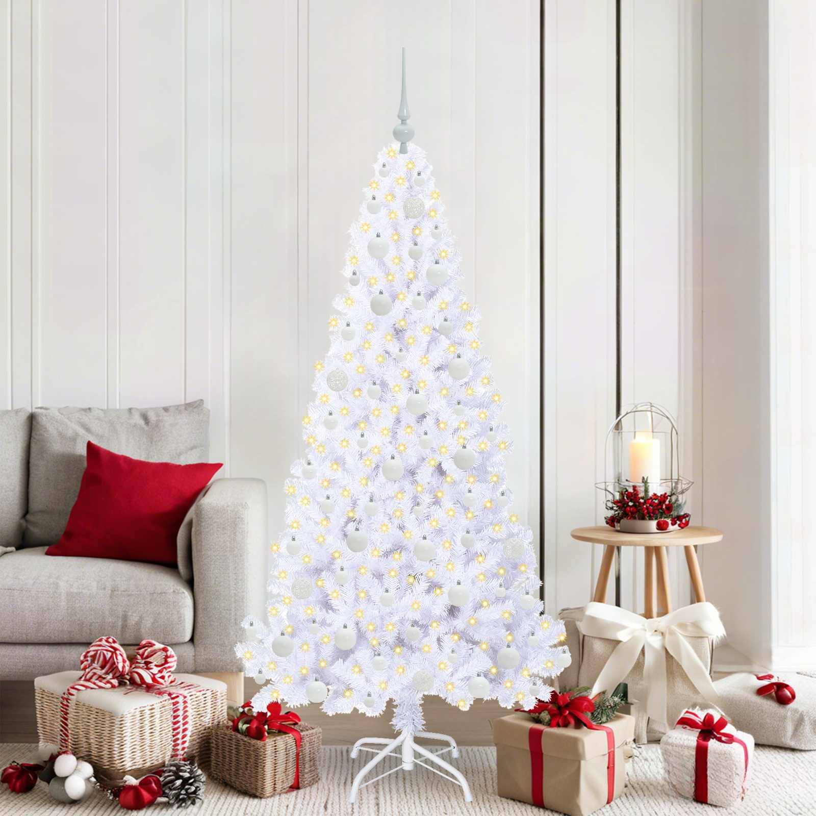 Sapin de Noël | Arbre de Noël artificiel avec 300 LED Blanc 180 cm PVC et Acier Maison Chic - Image 2