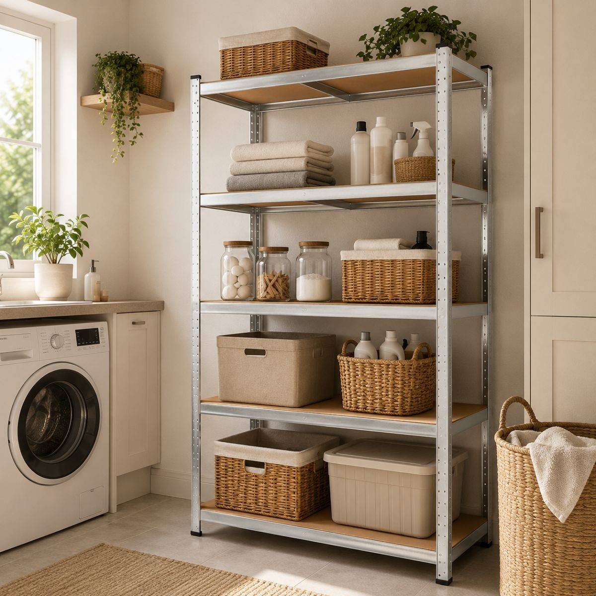 Etagère de Rangement 5 niveaux Bois MDF réglables 90x40xH180cm Rayonnage métal Charge 875kg - Garage Atelier Cellier INTEC - Image 4