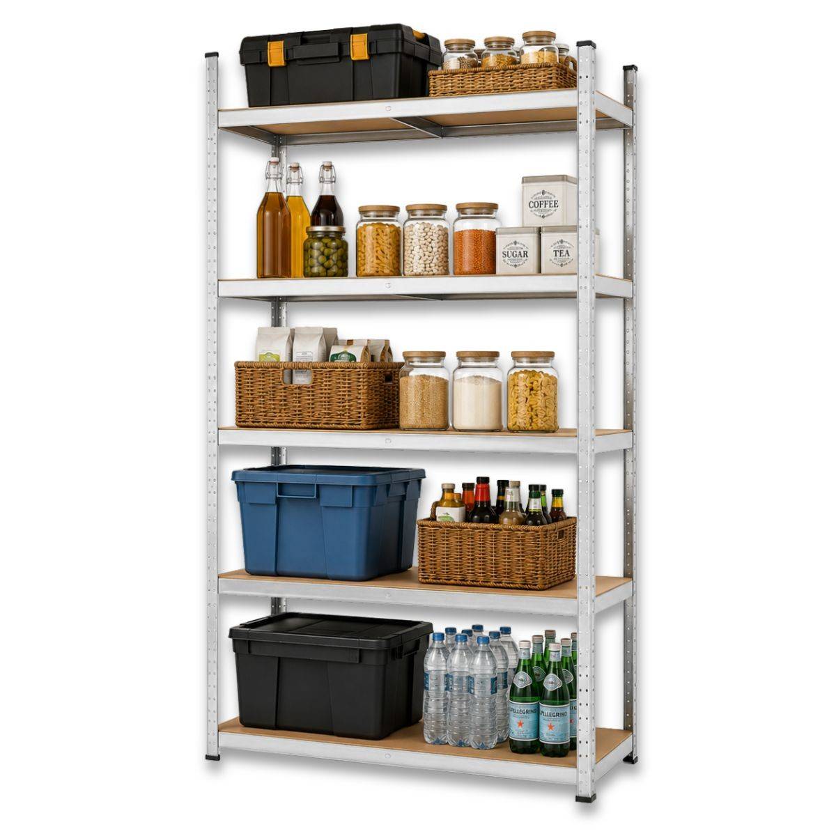 Etagère de Rangement 5 niveaux Bois MDF réglables 90x40xH180cm Rayonnage métal Charge 875kg - Garage Atelier Cellier INTEC - Image 1