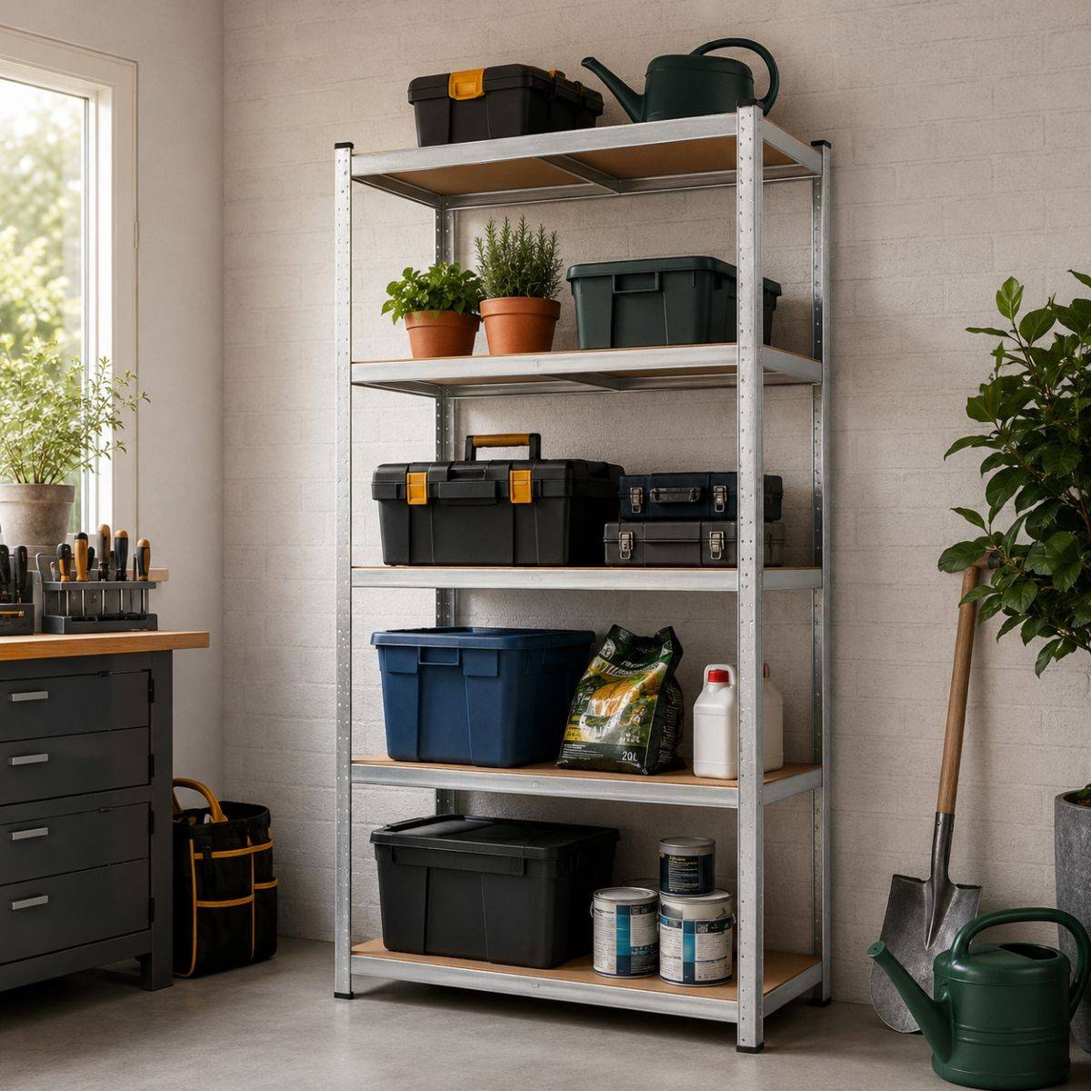 Etagère de Rangement 5 niveaux Bois MDF réglables 90x40xH180cm Rayonnage métal Charge 875kg - Garage Atelier Cellier INTEC - Image 5
