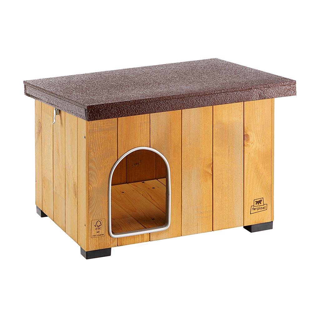 Ferplast - Ferplast Niche pour chiens Maisonnette BAITA 50 en bois FSC, Pieds isolants en plastique, Porte anti-morsures en aluminium, Toit ouvrant