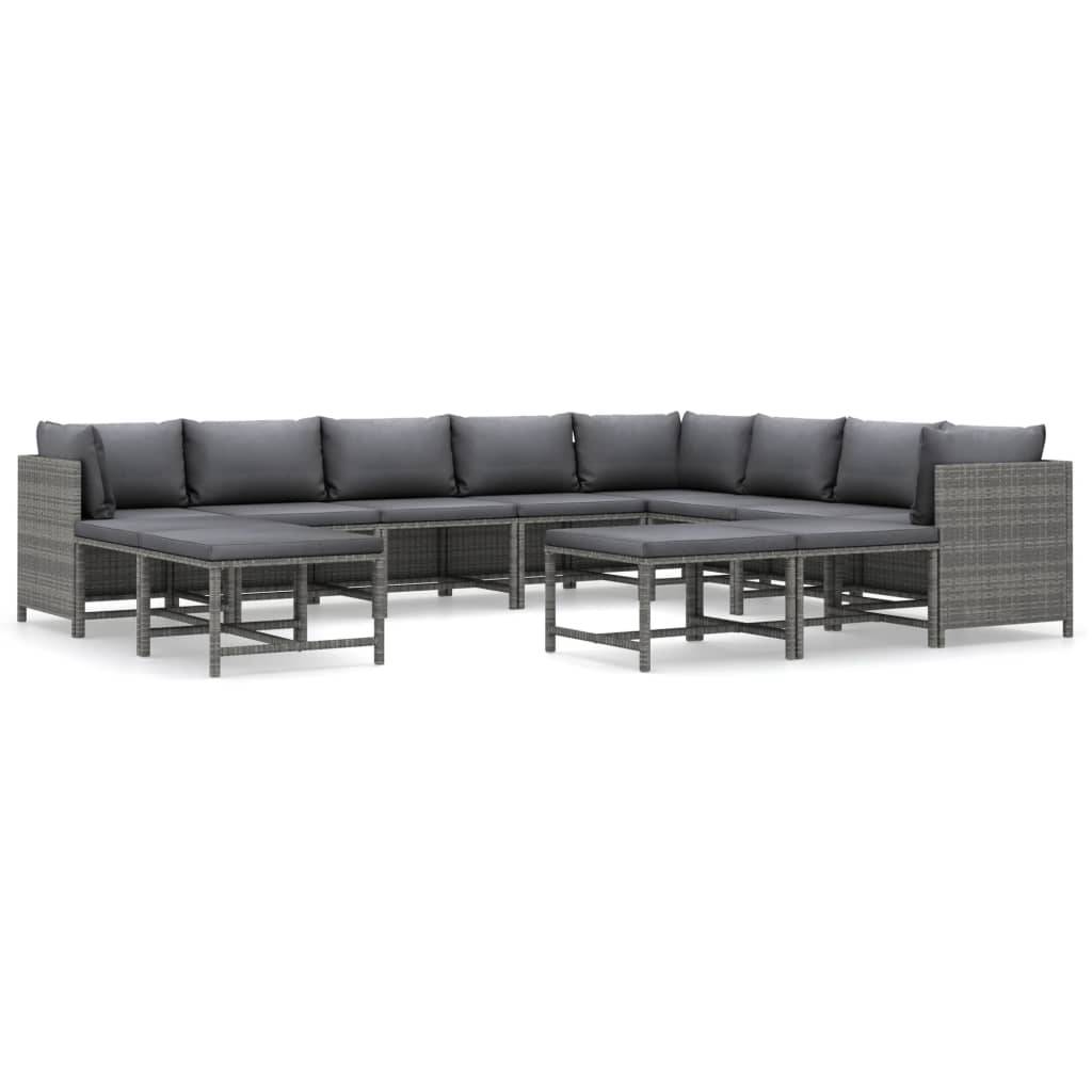 Helloshop26 - Salon de jardin meuble d'extérieur ensemble de mobilier 12 pièces avec coussins résine tressée gris - Image 1