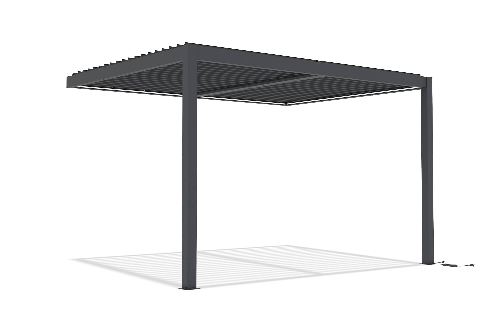 Pergola bioclimatique motorisée 4x3 m adossée à LED AGOSTA hauteur 250 cm - Aluminium gris - Image 5