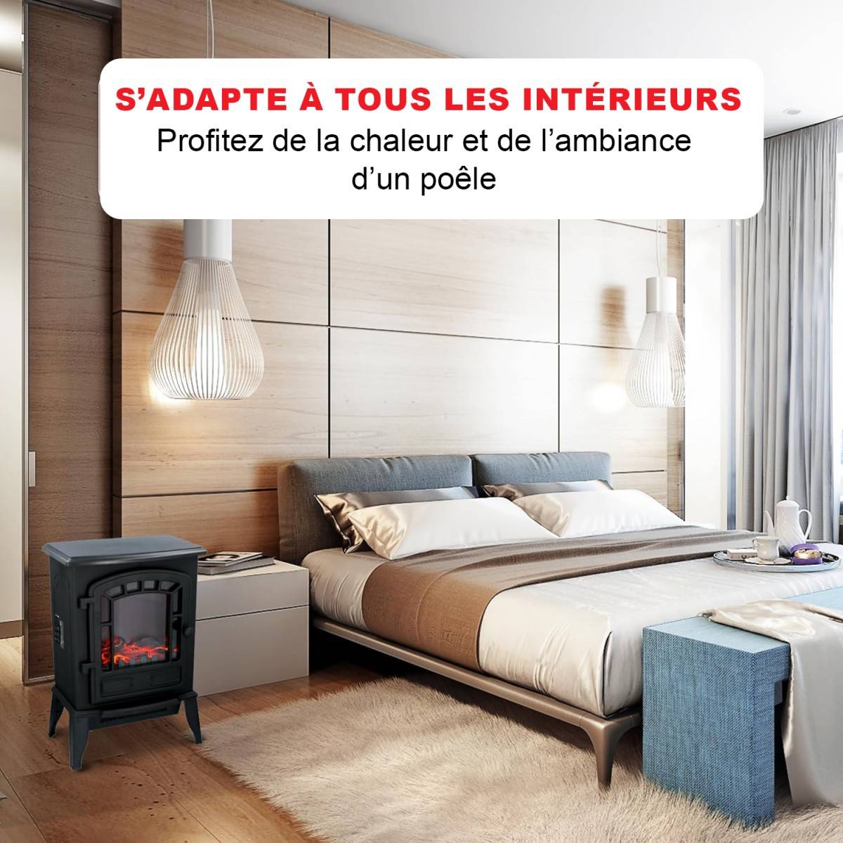 Cheminée électrique Effet flamme 2000W Thermostat réglable 3 LED Chauffage d'appoint Torino CLASSIC FIRE - Image 6