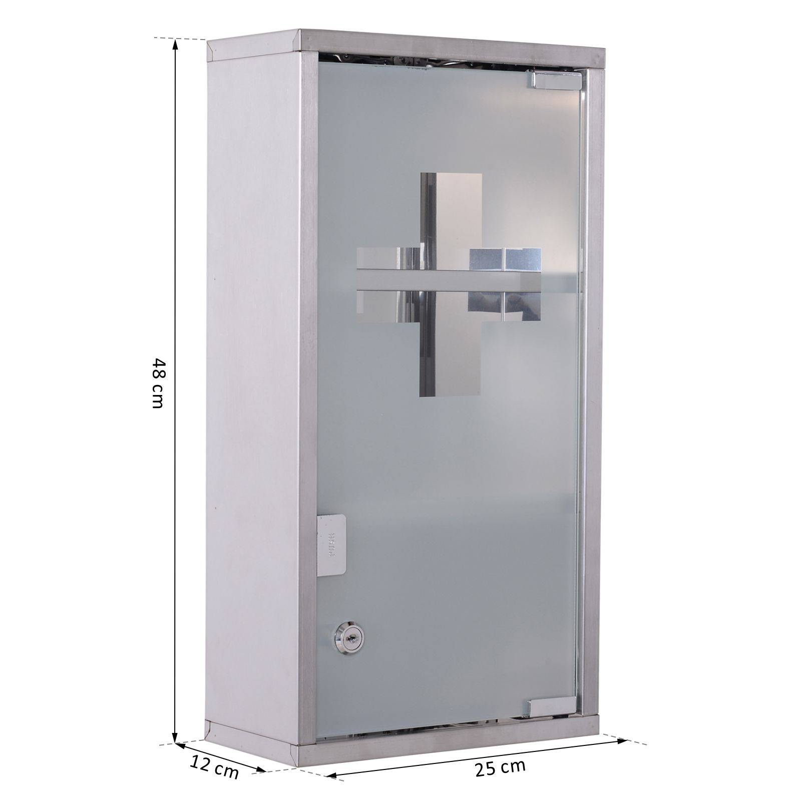 Sans Marque - Armoire pharmacie Acero acier inoxydable 3 compartiments serrure 25x12x48 cm - Image 5