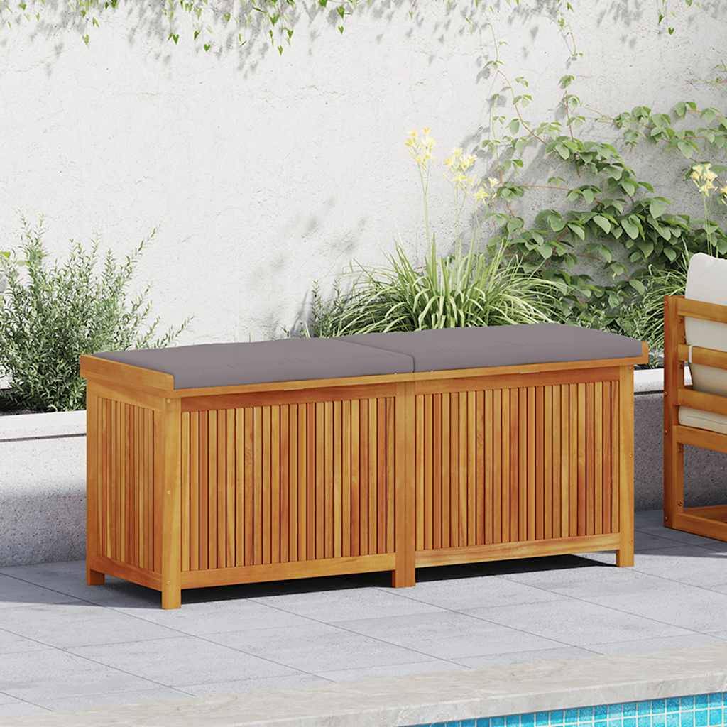 Banc Coffre de Jardin XXL Bois d'Acacia Massif Étanche avec Coussin Inclus Gris Foncé Brun 150x50x60.5 cm – ComfortXL Outdoor Living - Image 3