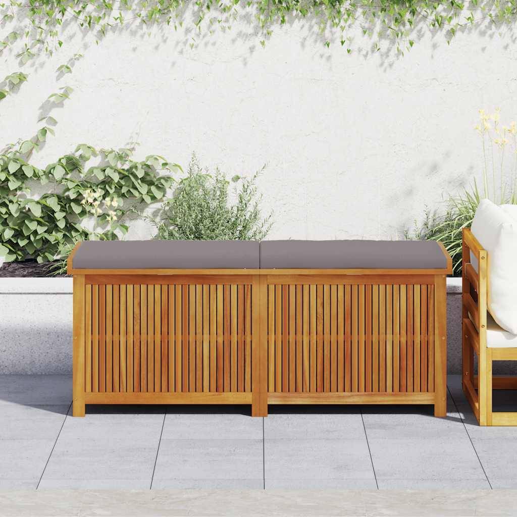Banc Coffre de Jardin XXL Bois d'Acacia Massif Étanche avec Coussin Inclus Gris Foncé Brun 150x50x60.5 cm – ComfortXL Outdoor Living - Image 1