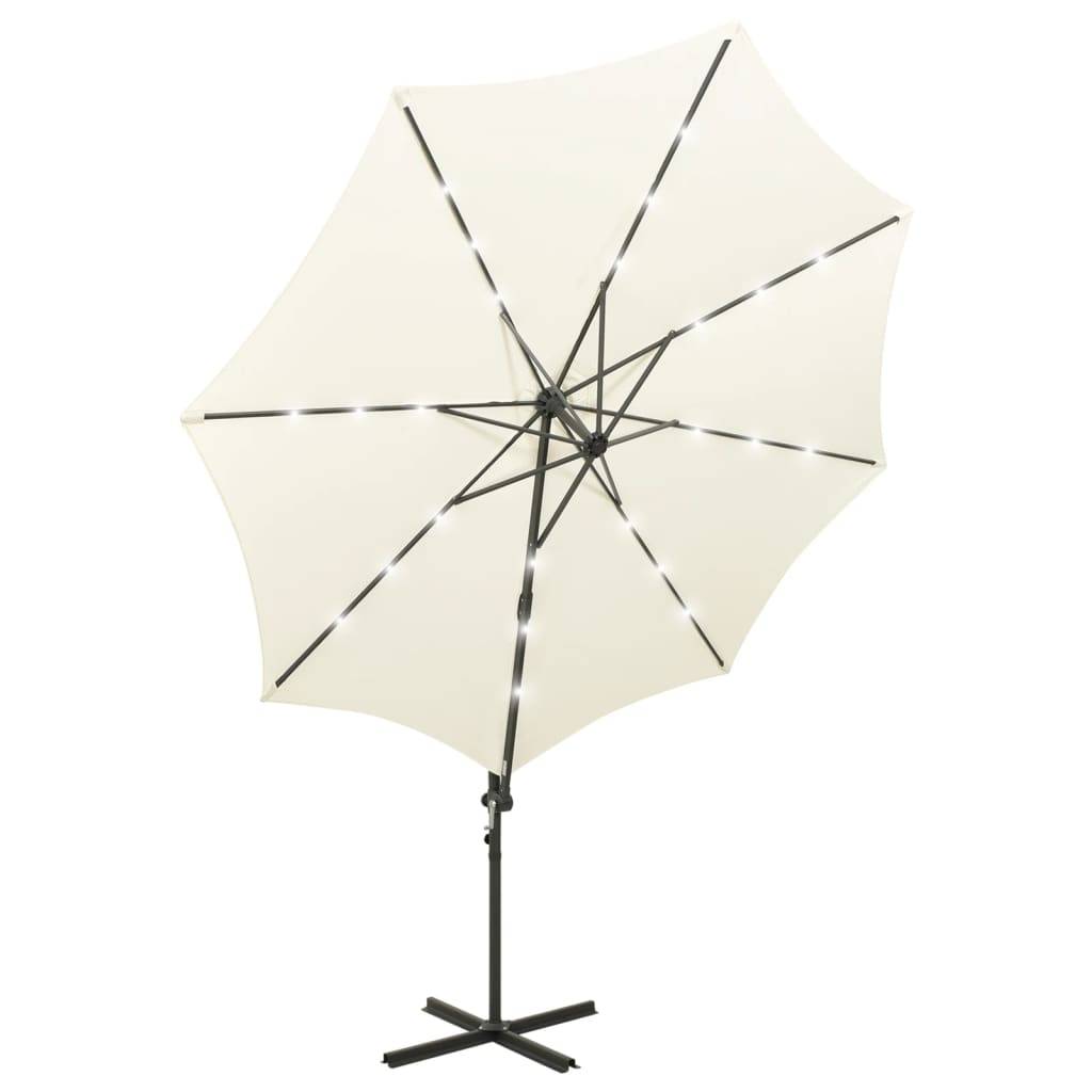 Helloshop26 - Parasol meuble de jardin déporté avec mât et lumières led sable 300 cm - Image 4