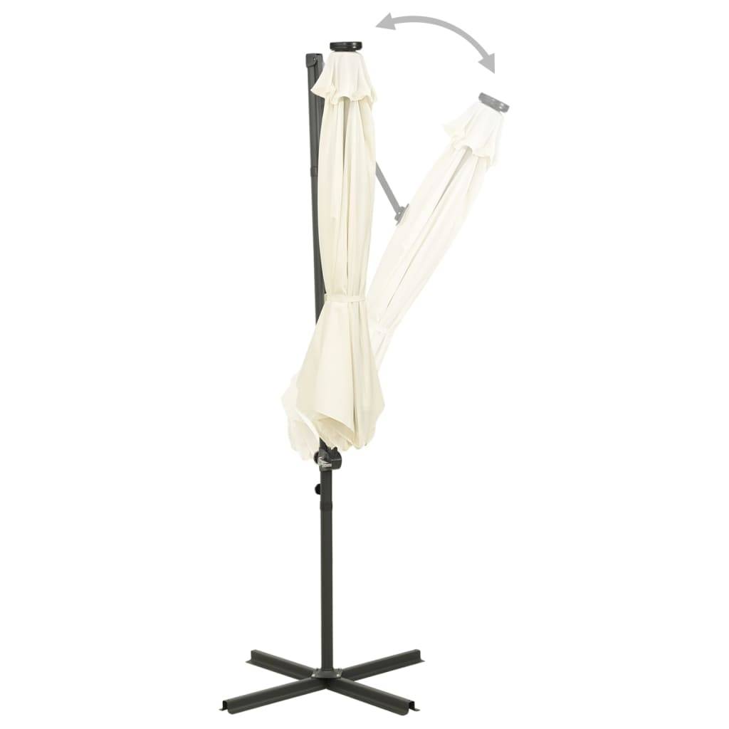 Helloshop26 - Parasol meuble de jardin déporté avec mât et lumières led sable 300 cm - Image 6