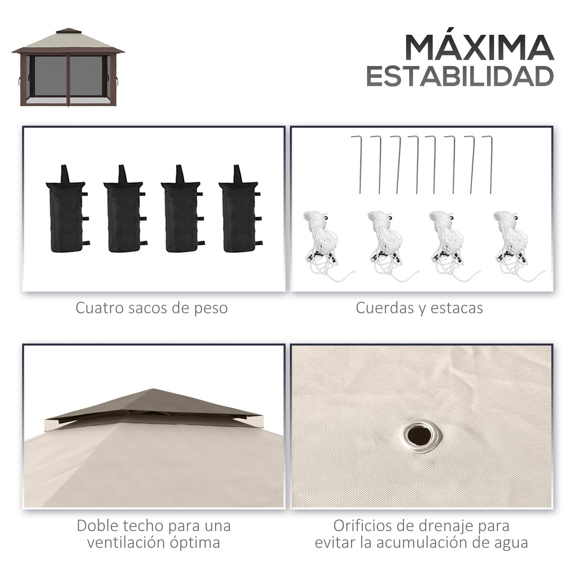 Tente pliante pop-up à hauteur réglable, protection UV50+, double toit et moustiquaires, 4 x 4 x 2,8 m, beige - Image 9