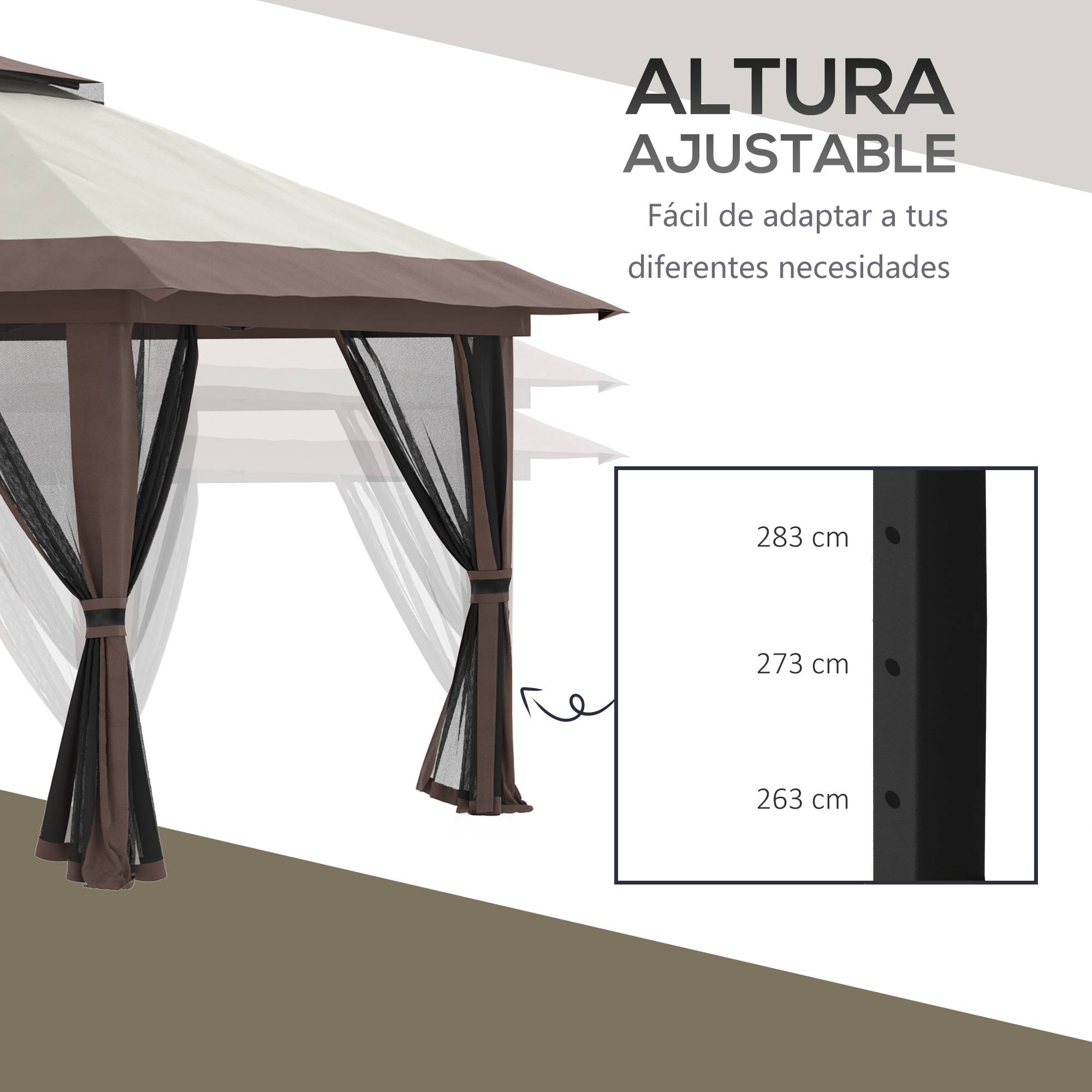 Tente pliante pop-up à hauteur réglable, protection UV50+, double toit et moustiquaires, 4 x 4 x 2,8 m, beige - Image 8
