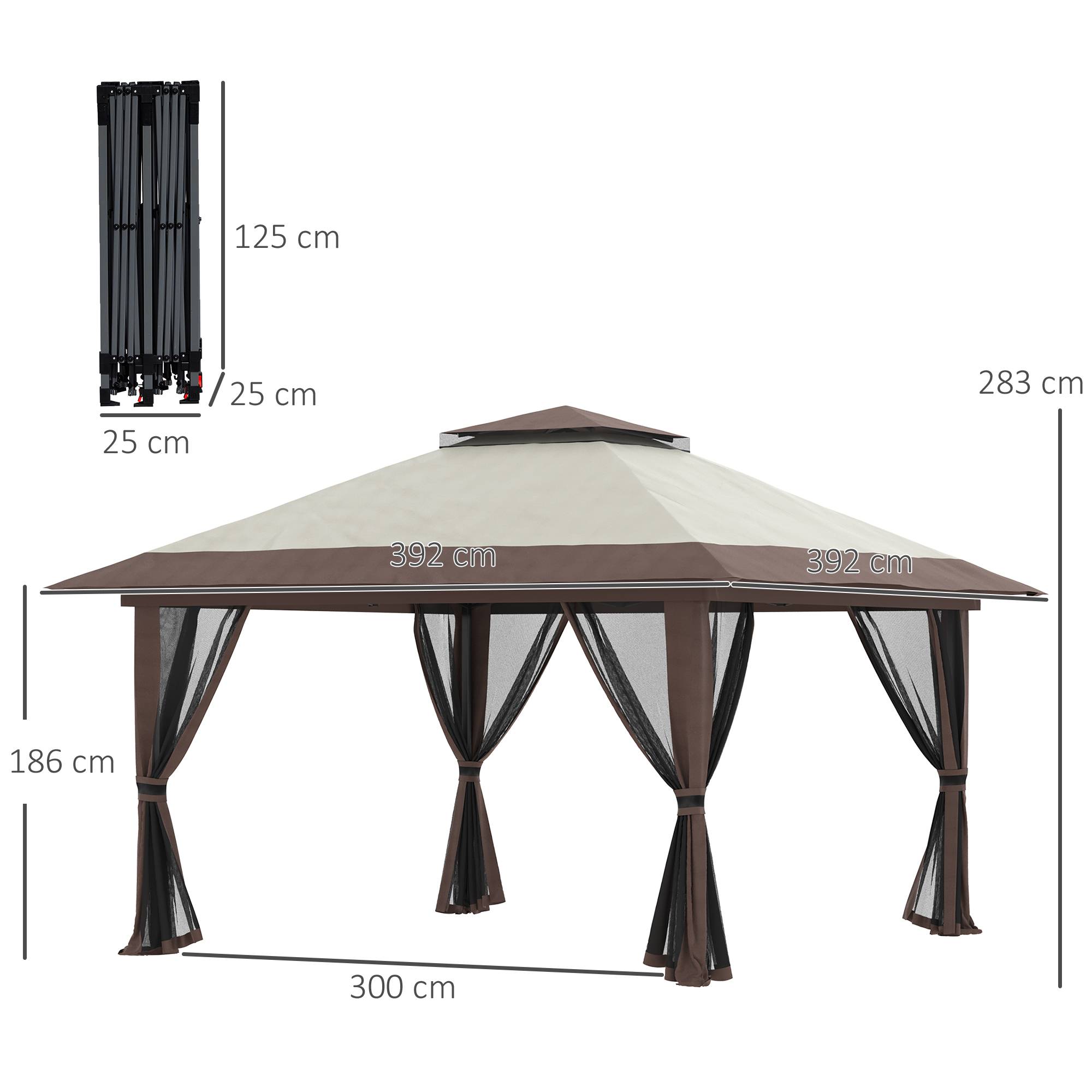 Tente pliante pop-up à hauteur réglable, protection UV50+, double toit et moustiquaires, 4 x 4 x 2,8 m, beige - Image 5