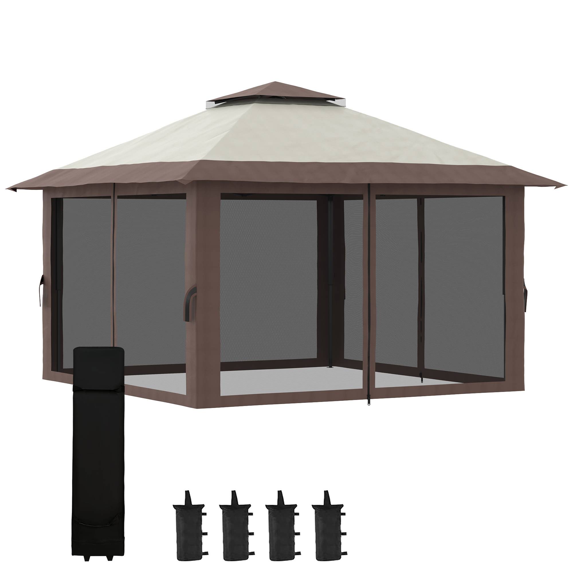 Tente pliante pop-up à hauteur réglable, protection UV50+, double toit et moustiquaires, 4 x 4 x 2,8 m, beige - Image 2