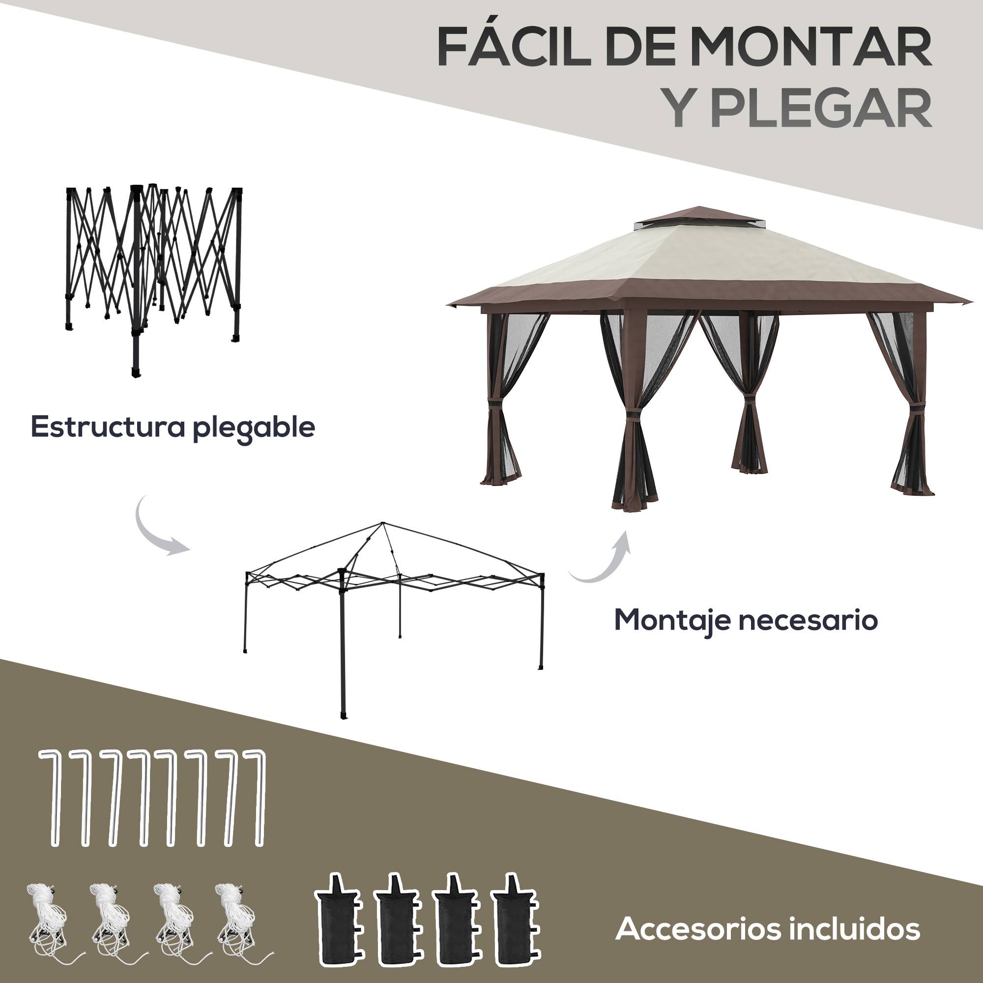 Tente pliante pop-up à hauteur réglable, protection UV50+, double toit et moustiquaires, 4 x 4 x 2,8 m, beige - Image 7