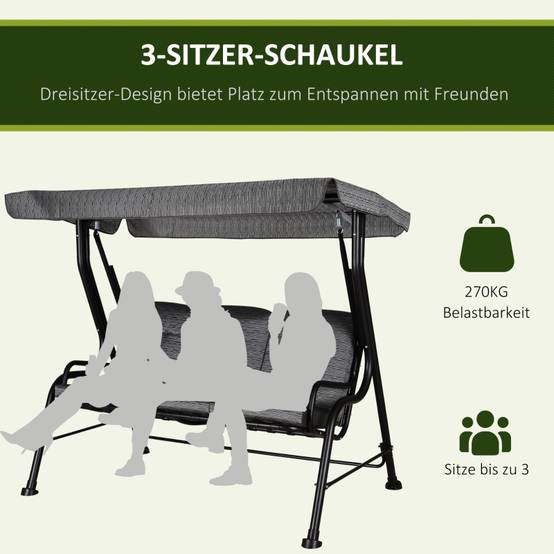 Balancelle de jardin 3 places structure acier coussins gris toit ajustable 200x120x170cm - ComfortXL Outdoor Living - Image 6