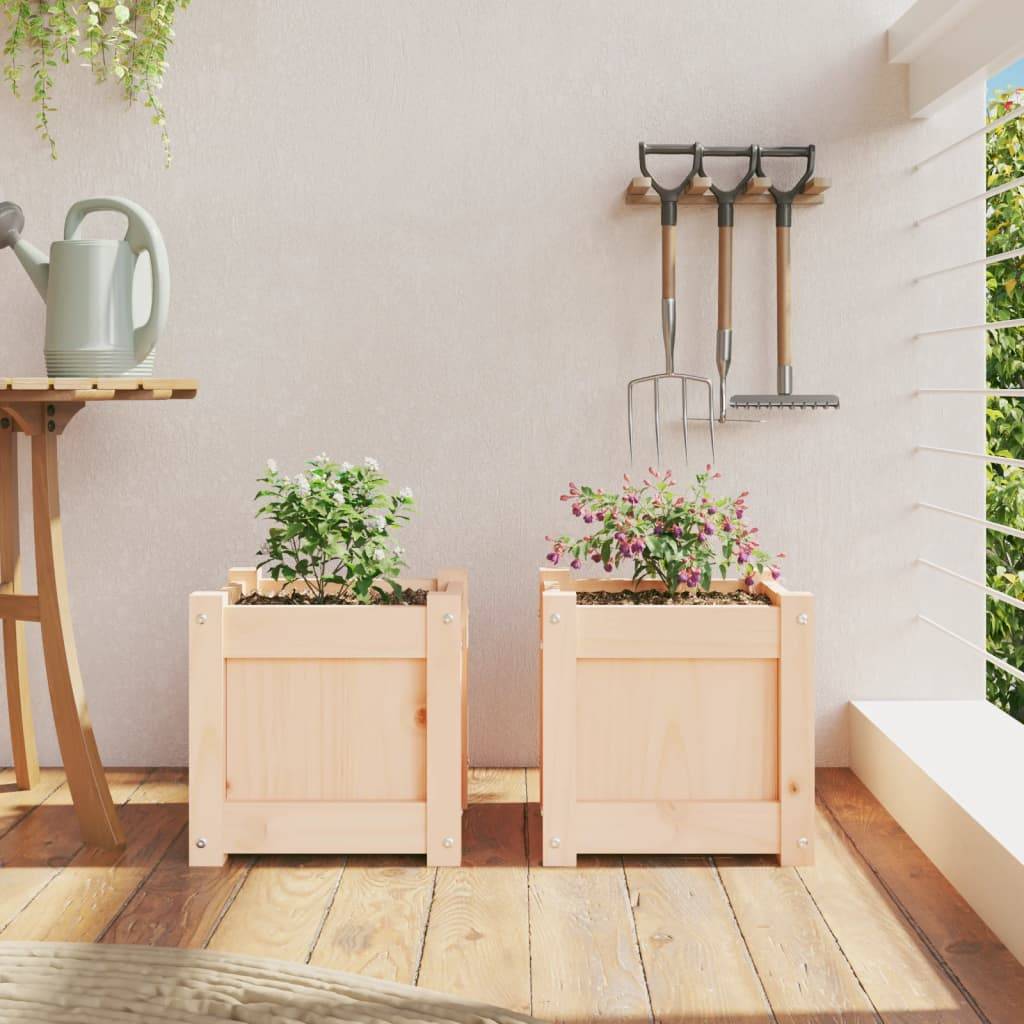 Lot de 2 Jardinières - Bacs à fleurs - Pots de fleurs bois de pin massif-JU11147 - Image 3