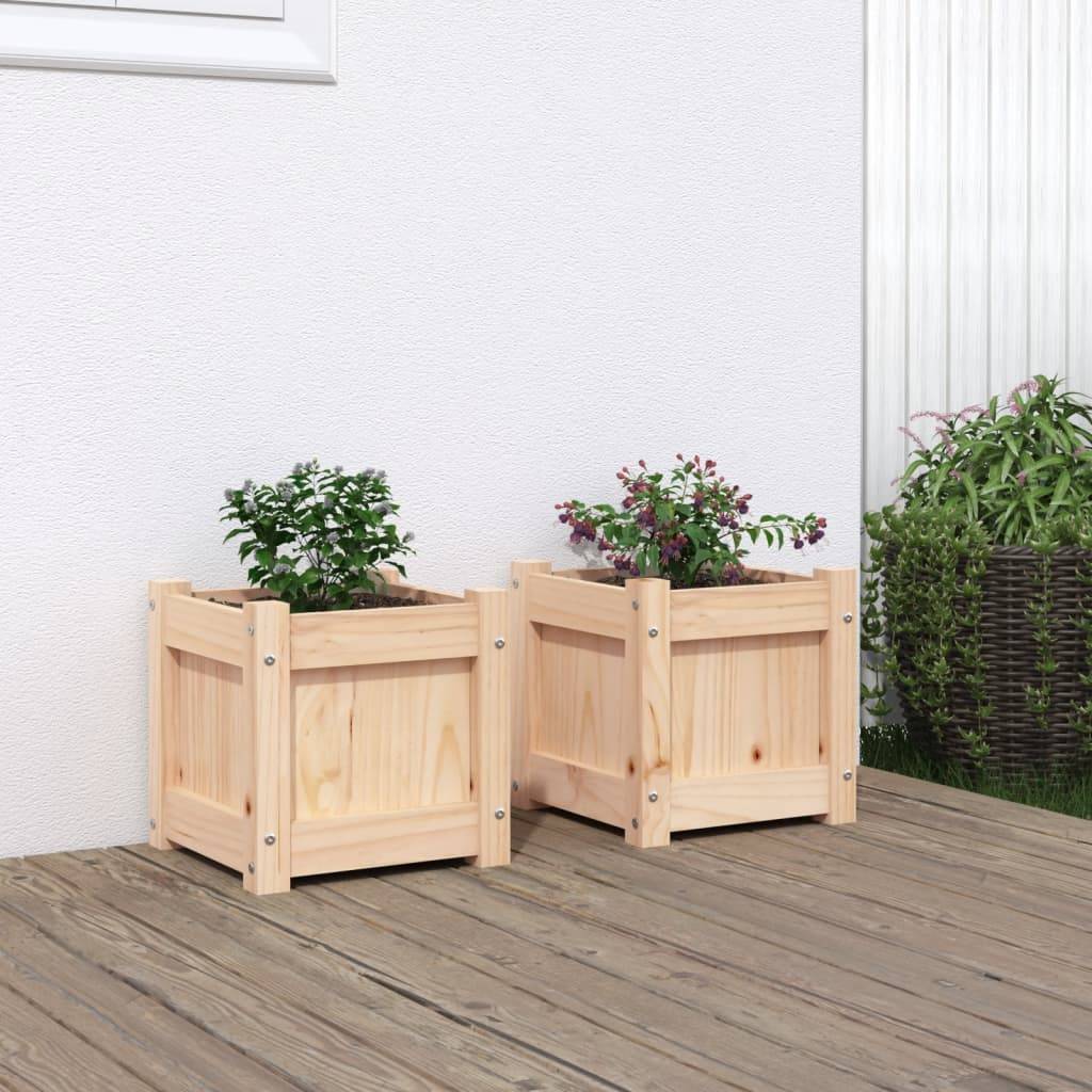Lot de 2 Jardinières - Bacs à fleurs - Pots de fleurs bois de pin massif-JU11147 - Image 2
