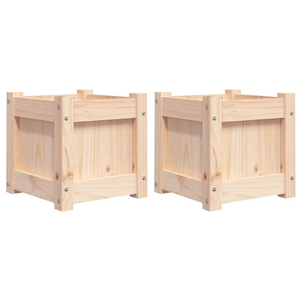 Lot de 2 Jardinières - Bacs à fleurs - Pots de fleurs bois de pin massif-JU11147 - Image 1