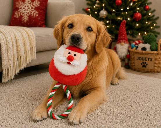 Jouet peluche Pere Noel et corde pour chien - Image 2