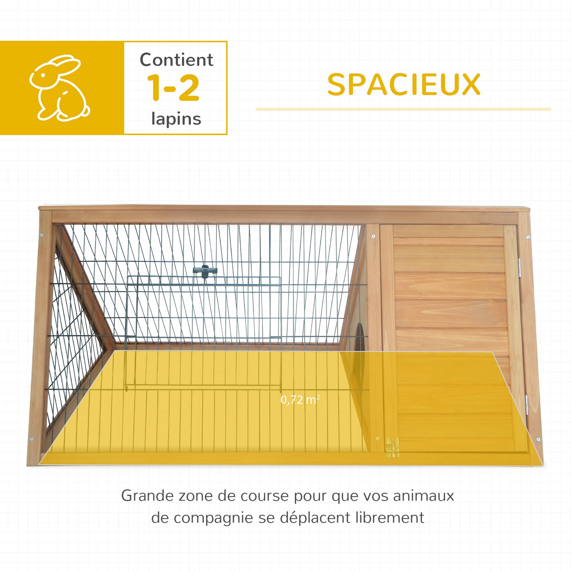 Enclos triangulaire sol, niche double porte, lapins/poules/tortue, 116x62,2x52,5 cm, pin massif, gris - Image 6